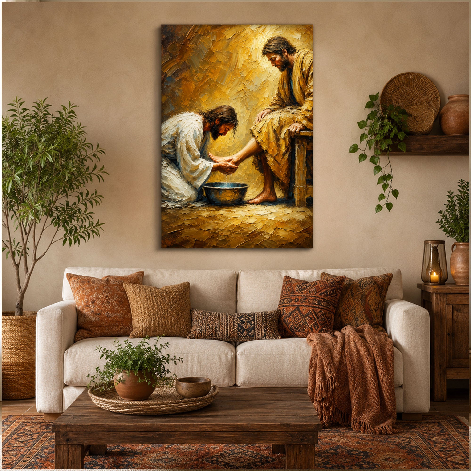 Jesus Washing Disciples’ Feet Canvas Print, Christian Biblical Wall Art, Humility Faith Home Decor