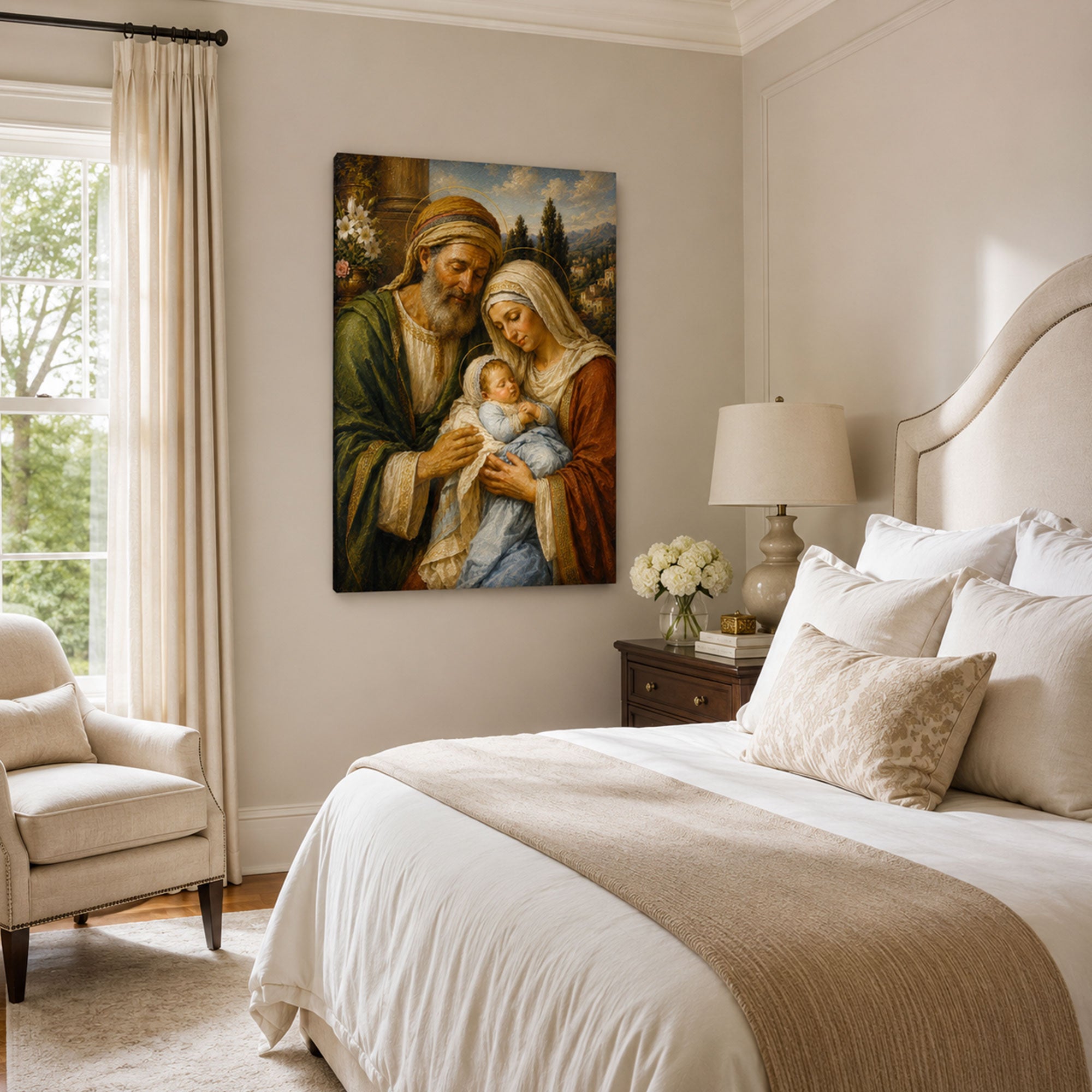 Saint Joachim and Saint Anne with Infant Mary Canvas Print, Catholic Family Art