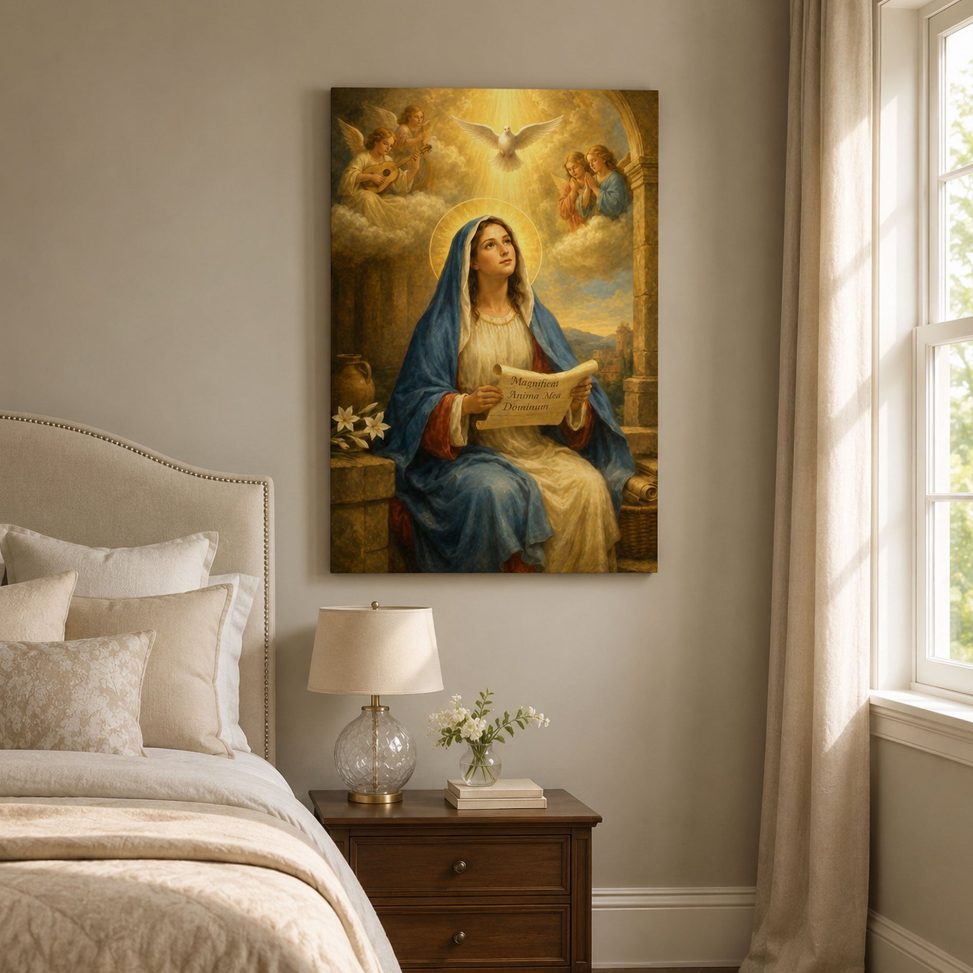 Virgin Mary Magnificat Canvas Print, Holy Spirit Catholic Wall Art, Marian Faith Home Decor Gift
