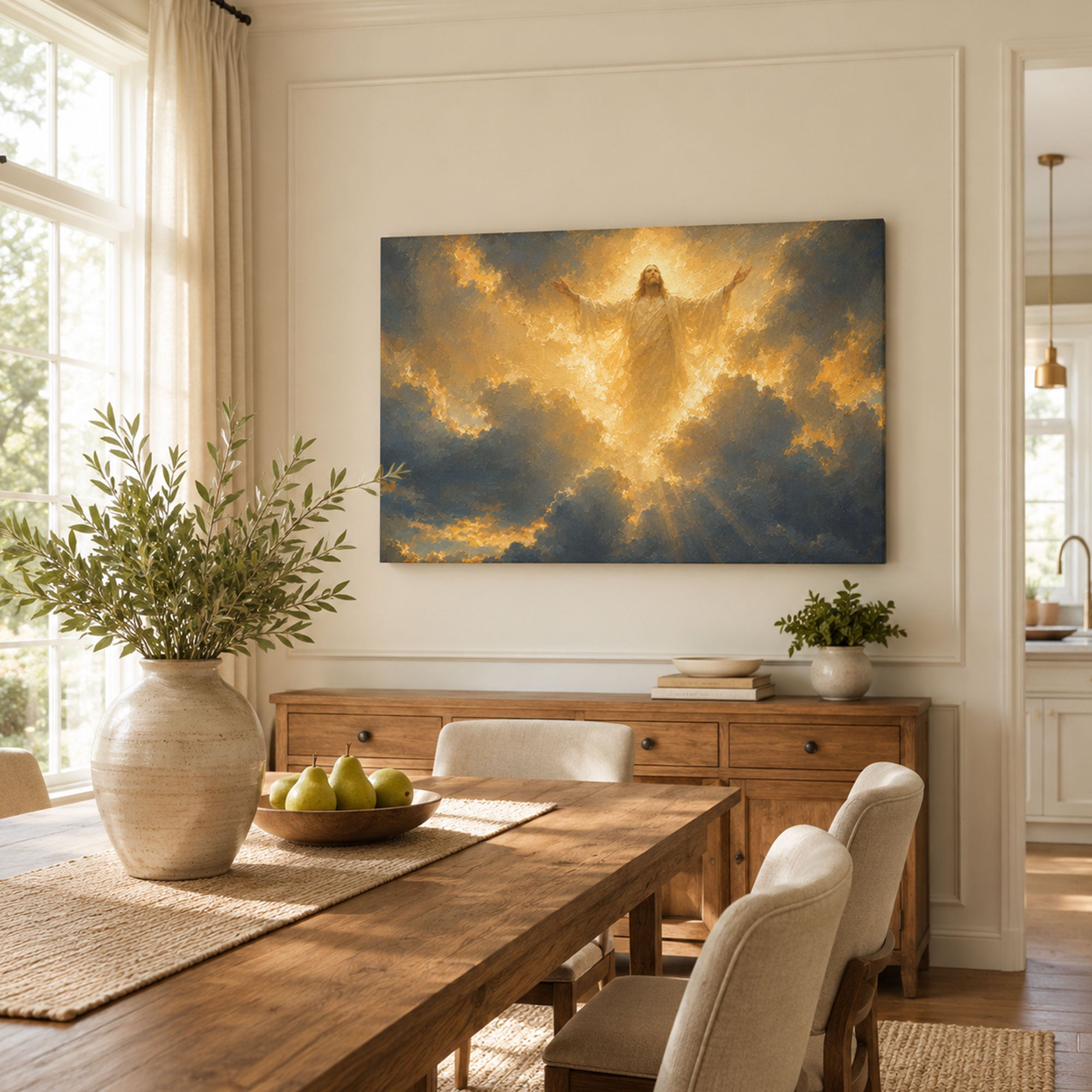 Ascension of Jesus Christ Canvas Print, Acts 1:9 Christian Wall Decor, Heavenly Glory Faith Gift