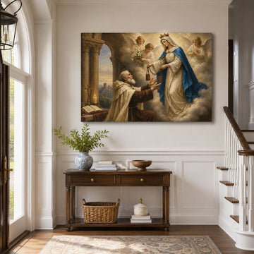 Our Lady of Mount Carmel Canvas Print, Virgin Mary Brown Scapular Catholic Wall Art, Faith Home Decor Gift