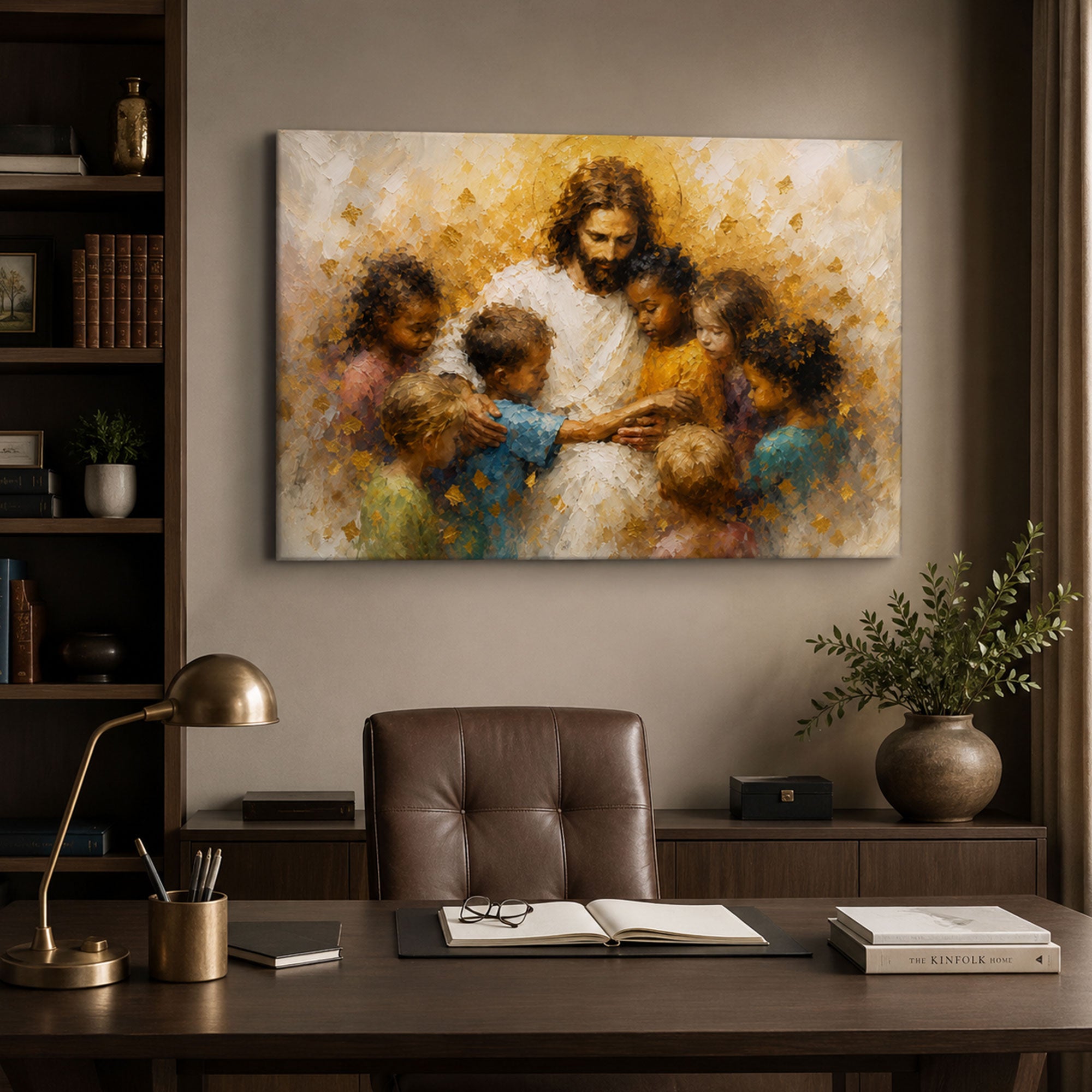 Jesus with Children Canvas Print, Christian Kids Wall Art, Faith Home Decor
