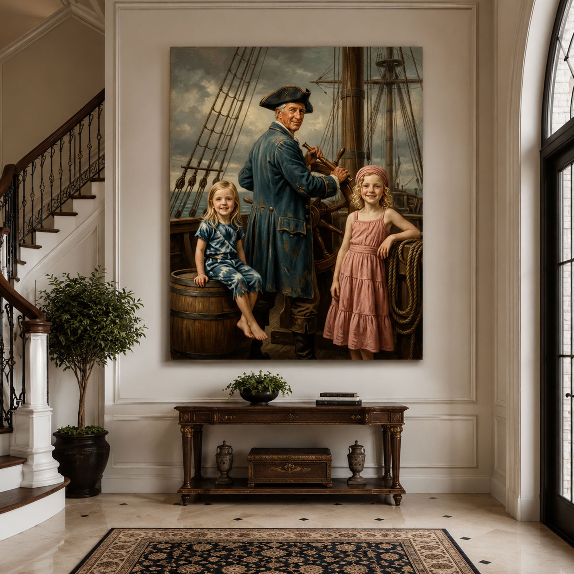 Custom Wild Pirates Grandpa Canvas Print, Personalized Grandfather And Grandkids Pirate Portrait, Adventure Wall Art Gift