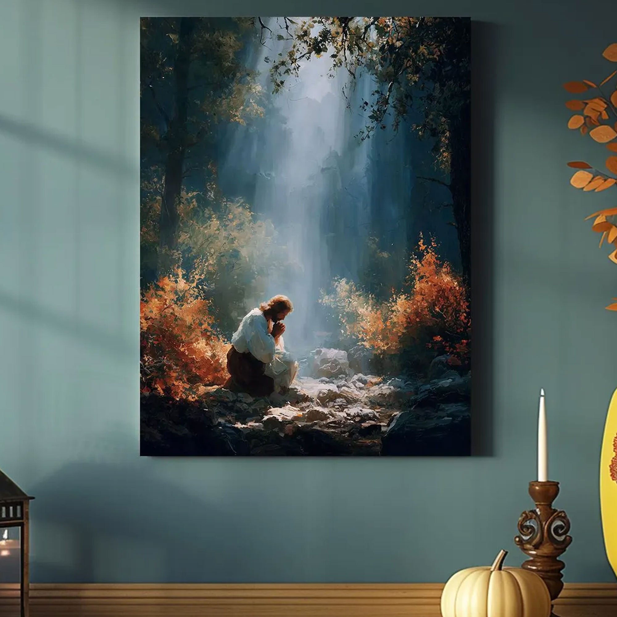 Jesus Praying in the Garden Canvas Print, Christian Prayer Wall Art, Spiritual Faith Painting, Gethsemane Religious Decor