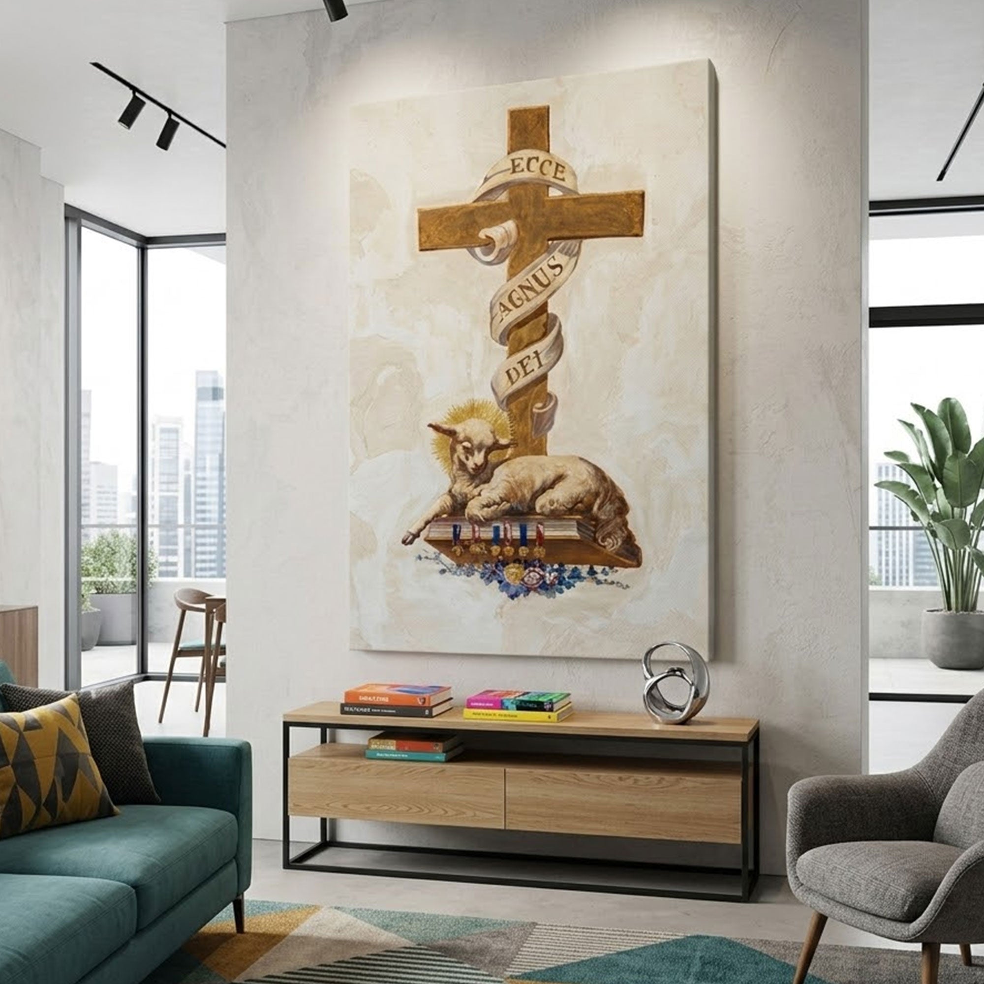 Agnus Dei Lamb of God Canvas Print, Christian Cross Wall Art, Sacred Religious Painting, Catholic Faith Decor
