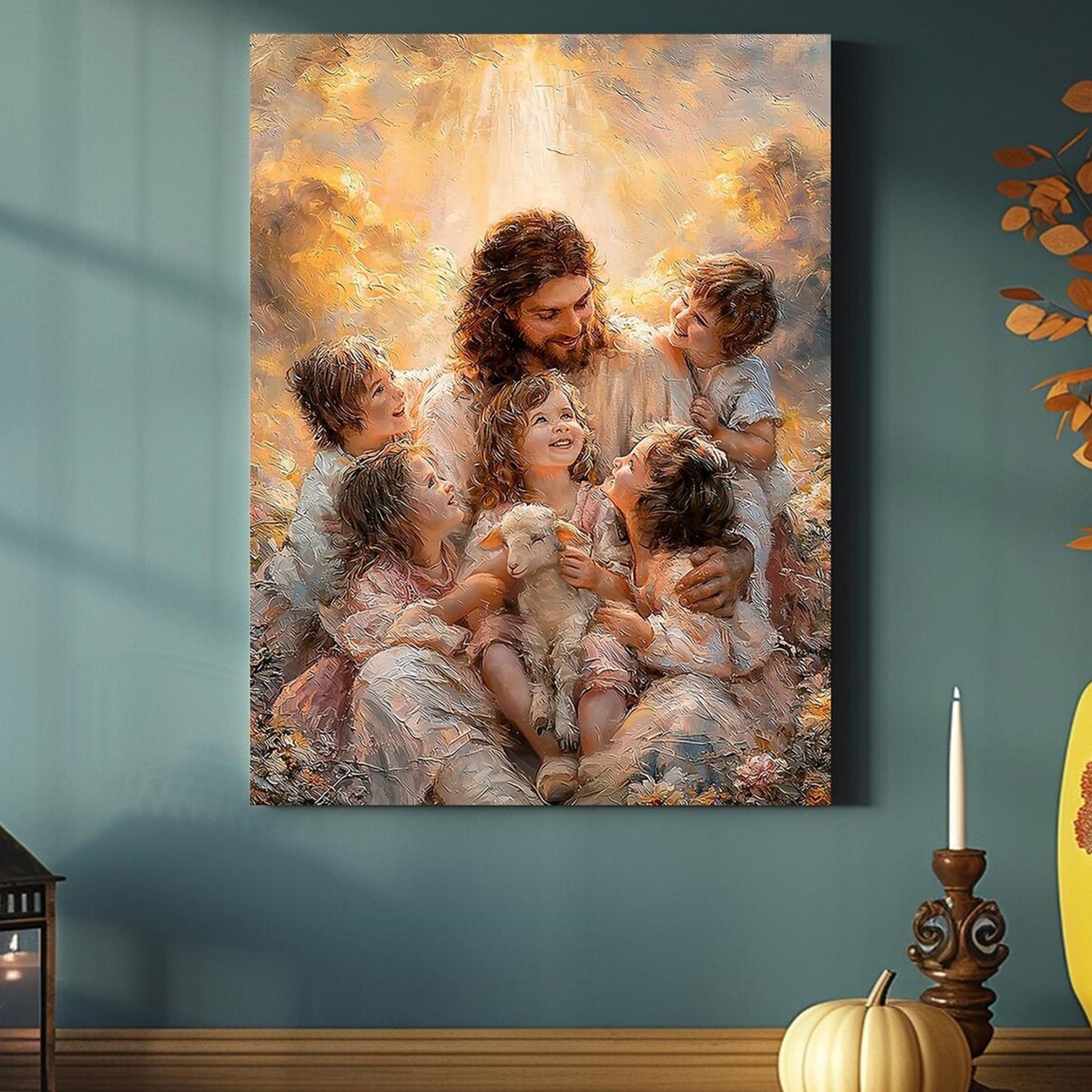 Jesus with Children Canvas Print, Good Shepherd Christian Wall Art, Faith Inspired Family Decor, Spiritual Religious Artwork