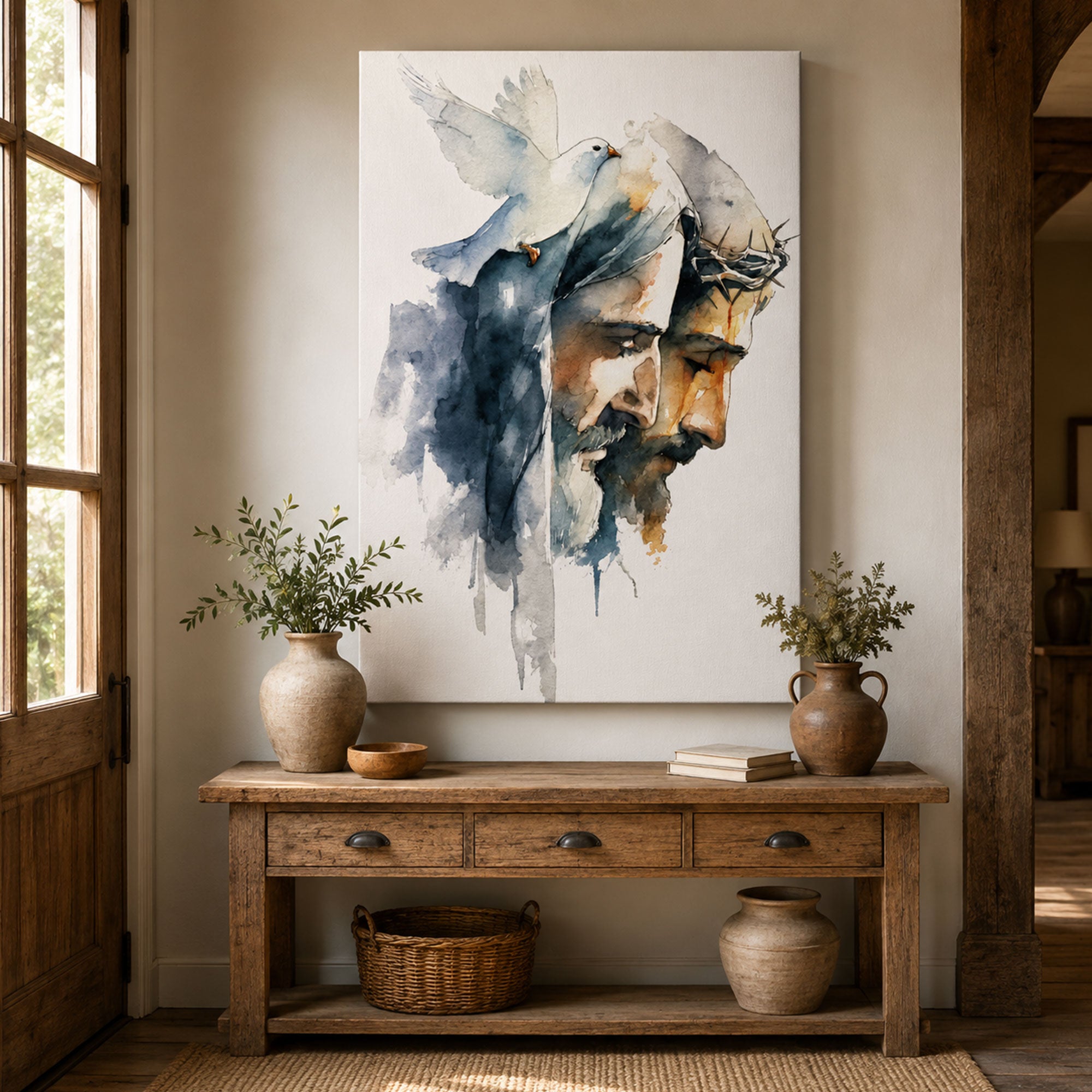 Holy Trinity Abstract Watercolor Canvas Print, Father Son and Holy Spirit Christian Catholic Wall Art