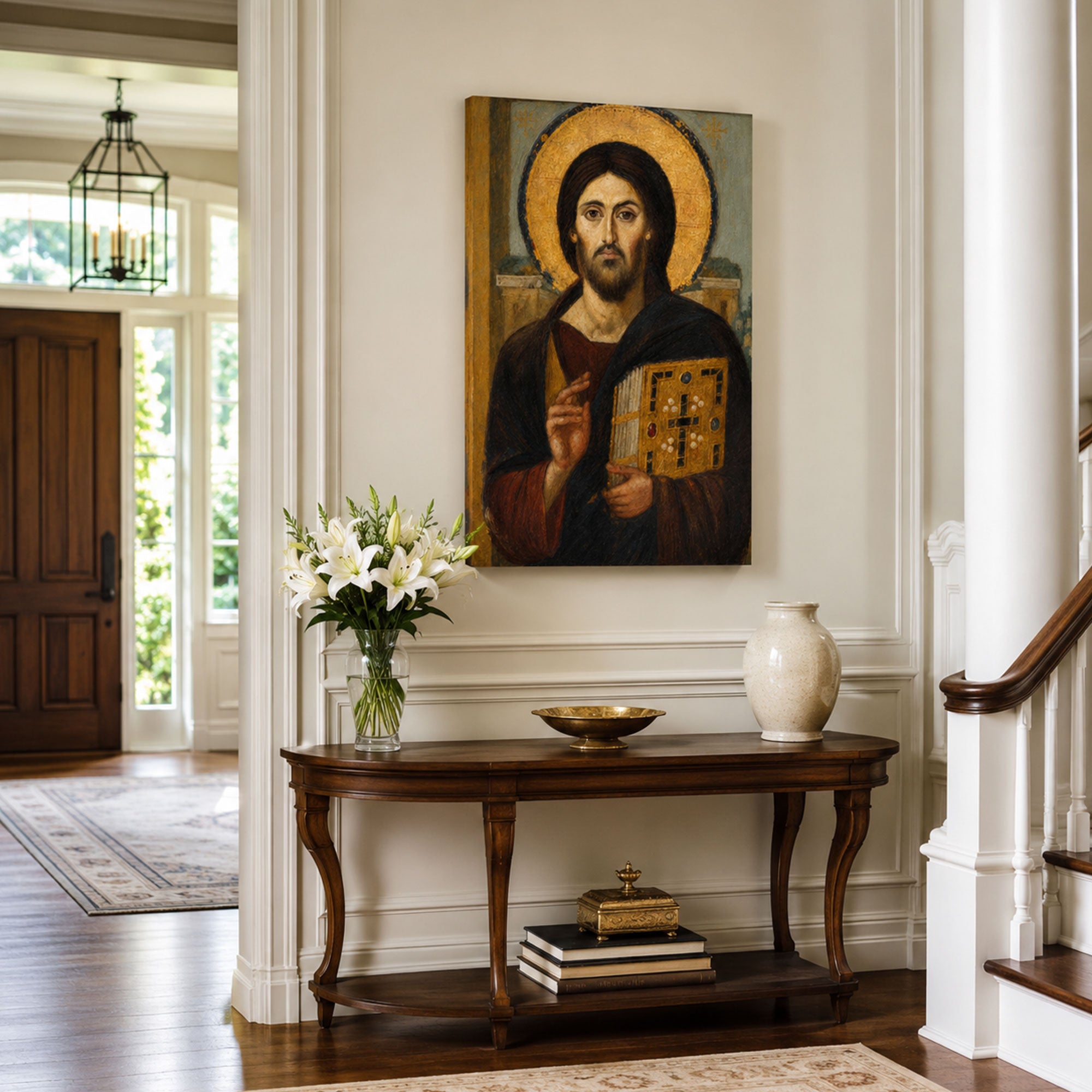 Christ Pantocrator Canvas Print, Byzantine Jesus Icon Wall Art, Orthodox Christian Home Decor Gift