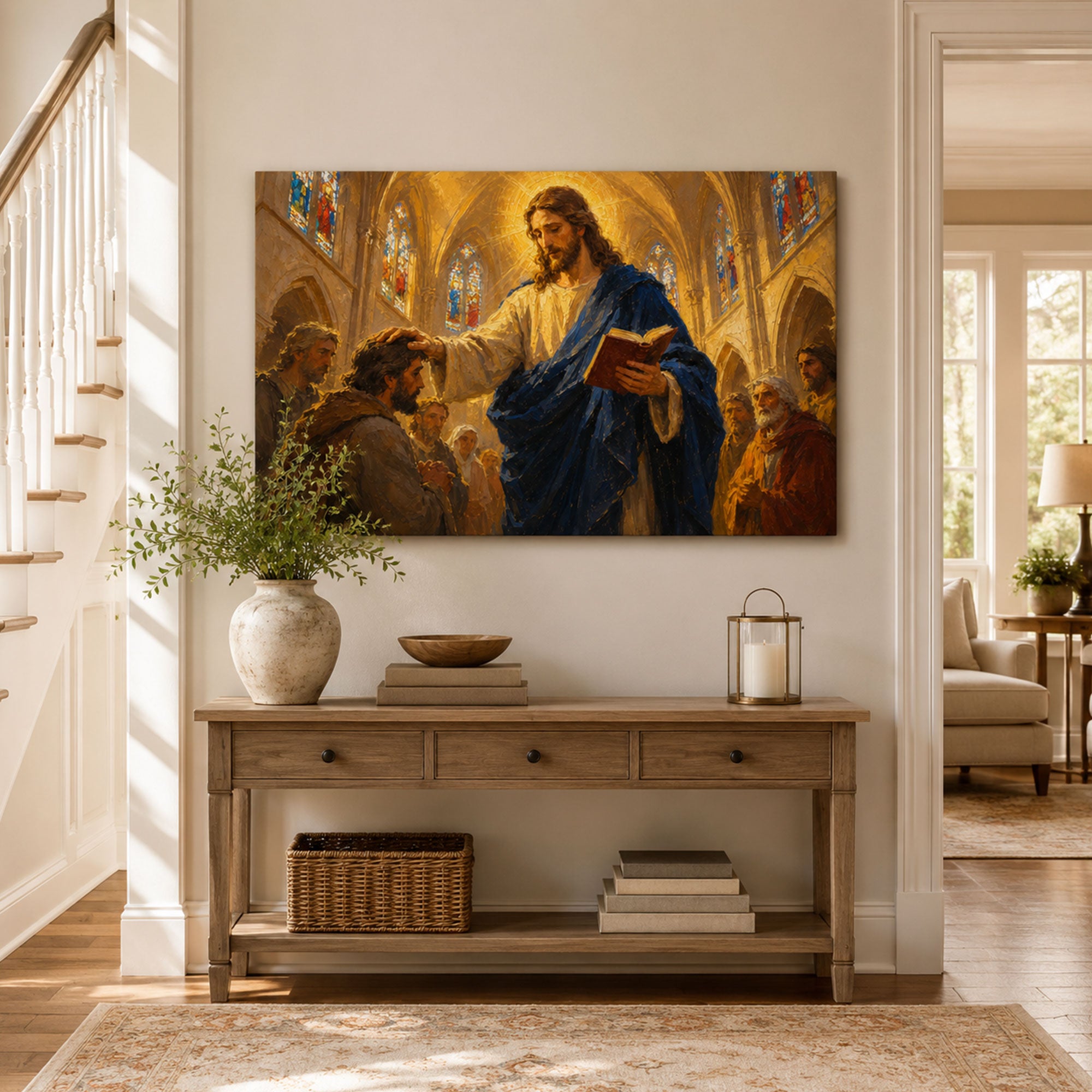 Jesus Blessing a Kneeling Man Canvas Print, Christian Home Decor