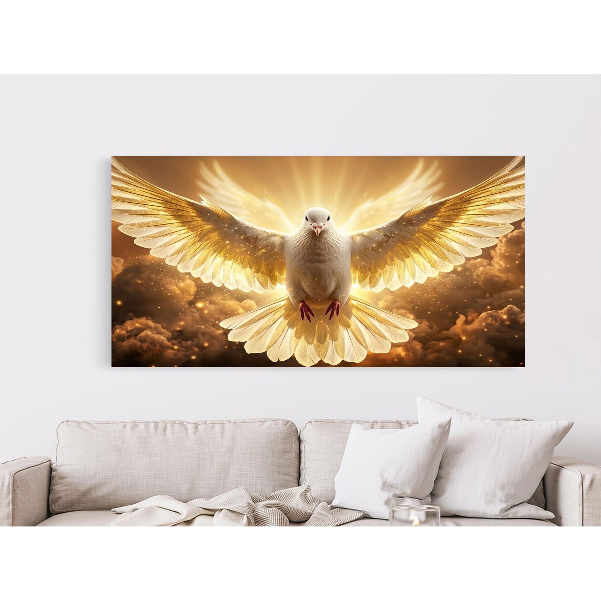 Holy Spirit Dove Canvas Print, Golden Light Christian Wall Art, Symbol of Divine Presence and Power, Pentecost Religious Decor, Inspirational Faith Gift