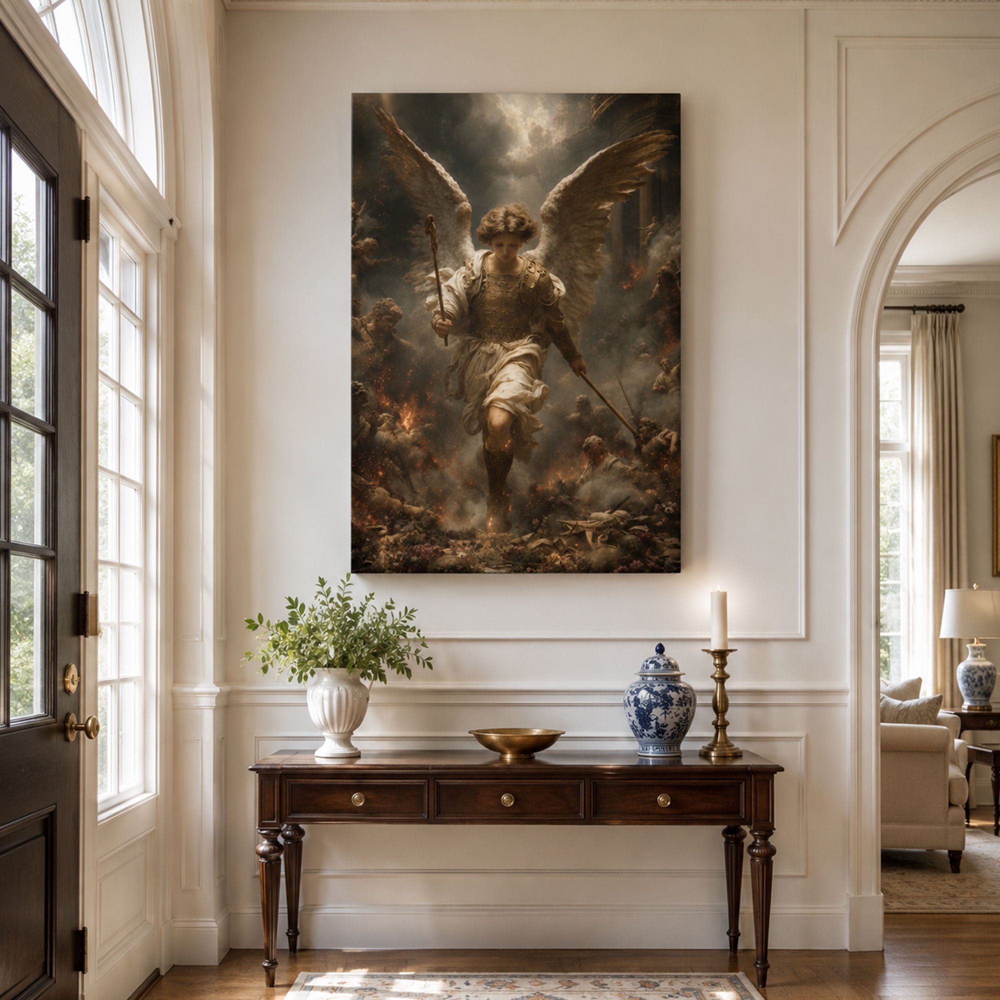 Saint Michael Leading the Heavenly Battle Canvas Print, Catholic Angel Art