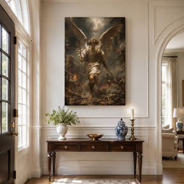 Saint Michael Leading the Heavenly Battle Canvas Print, Catholic Angel Art