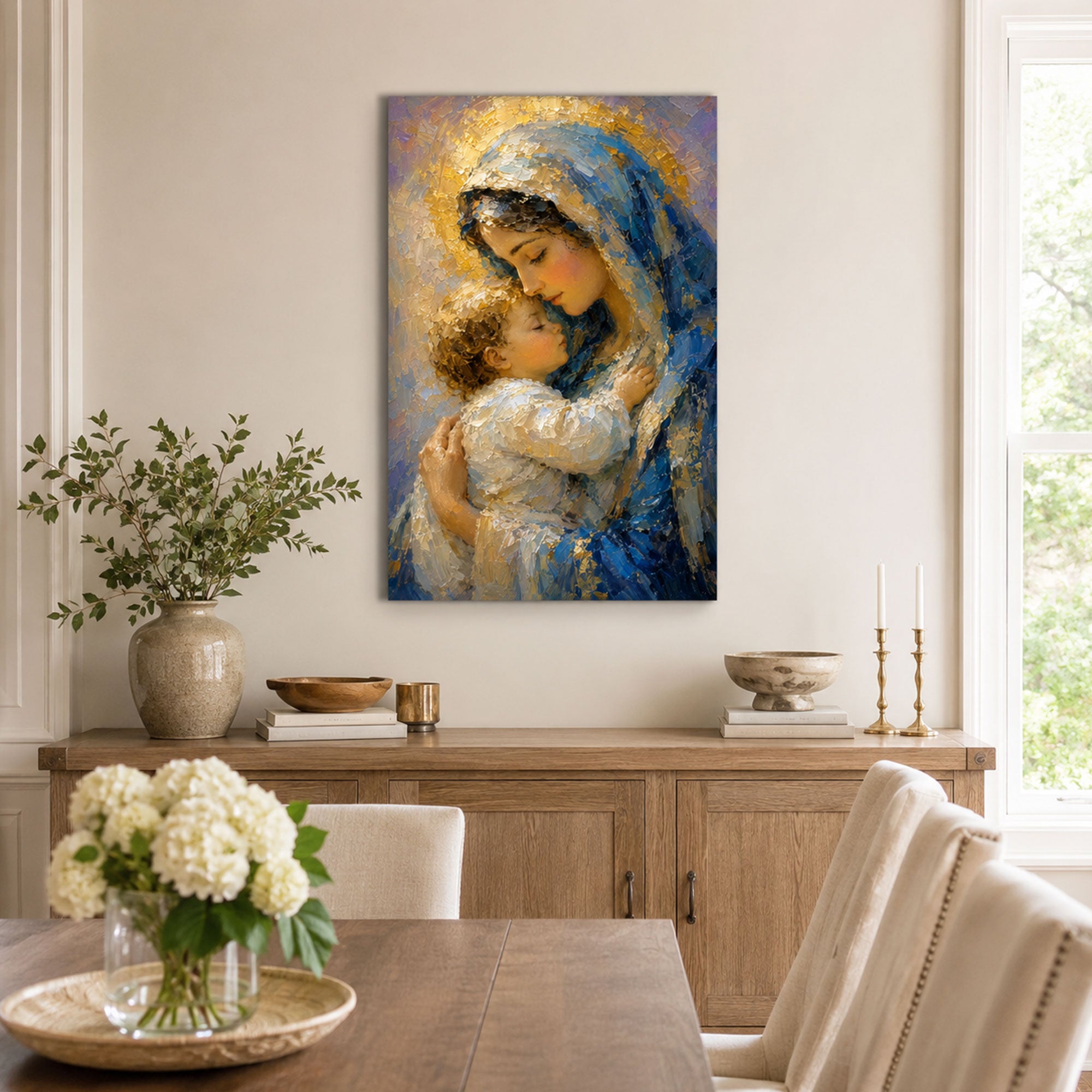 Virgin Mary and Child Jesus Canvas Print, Catholic Wall Decor, Marian Faith Gift