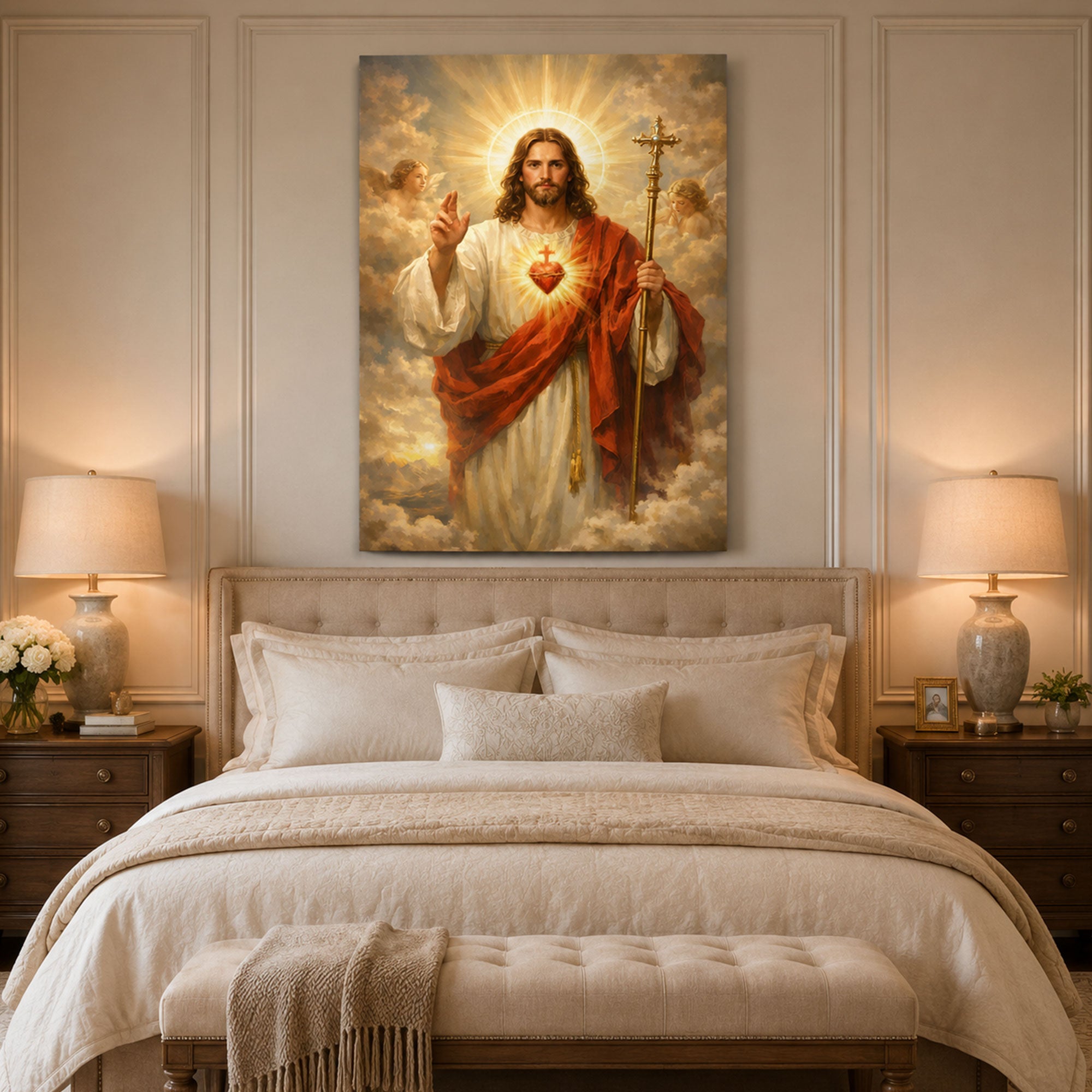 Sacred Heart Jesus Canvas Print, Divine Christian Wall Art, Religious Faith Home Decor
