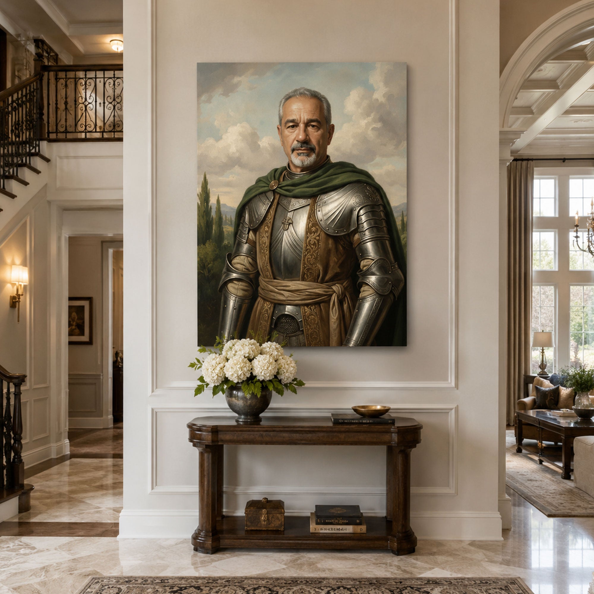Custom Face For Dad Romantic Warrior Canvas, Personalized Noble Armor Portrait, Funny Father’s Day Gift