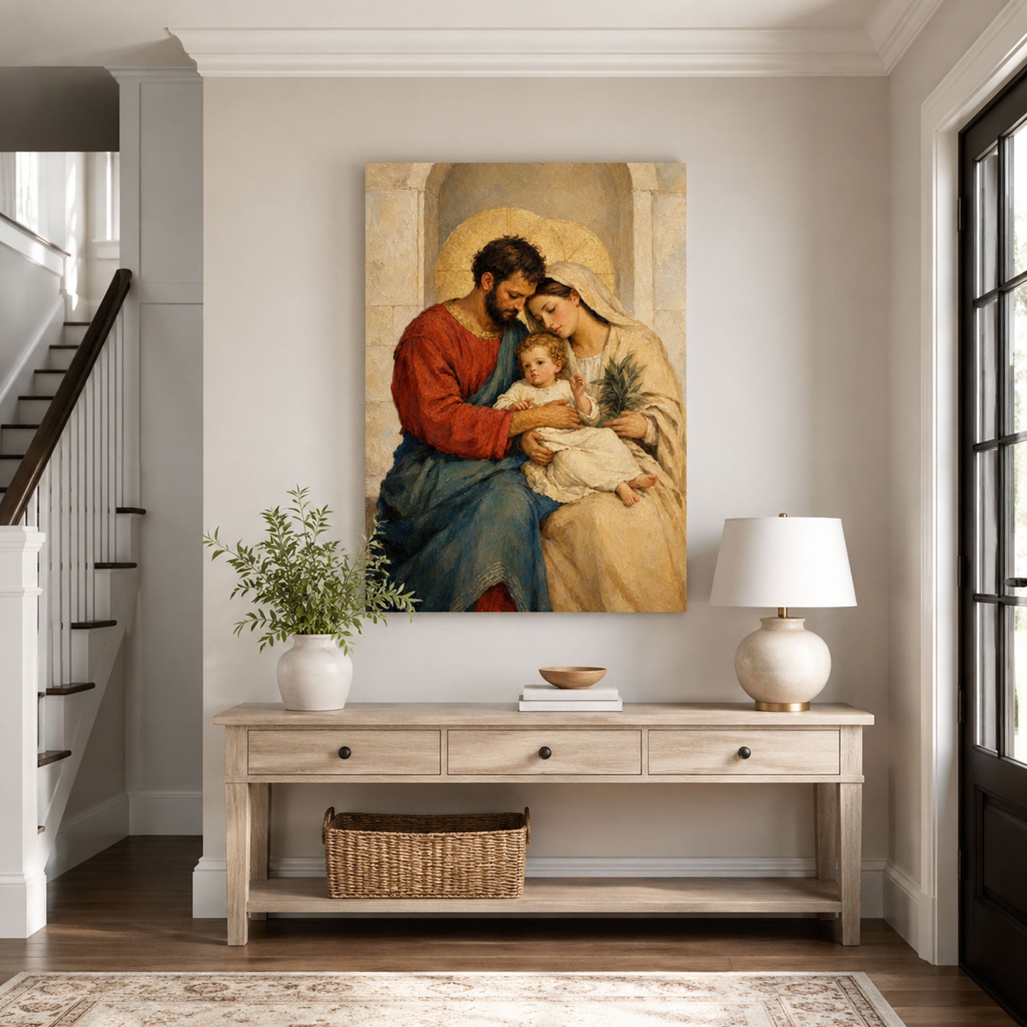 Holy Family Jesus Mary and Joseph Canvas Print, Catholic Wall Decor, Christian Family Faith Gift