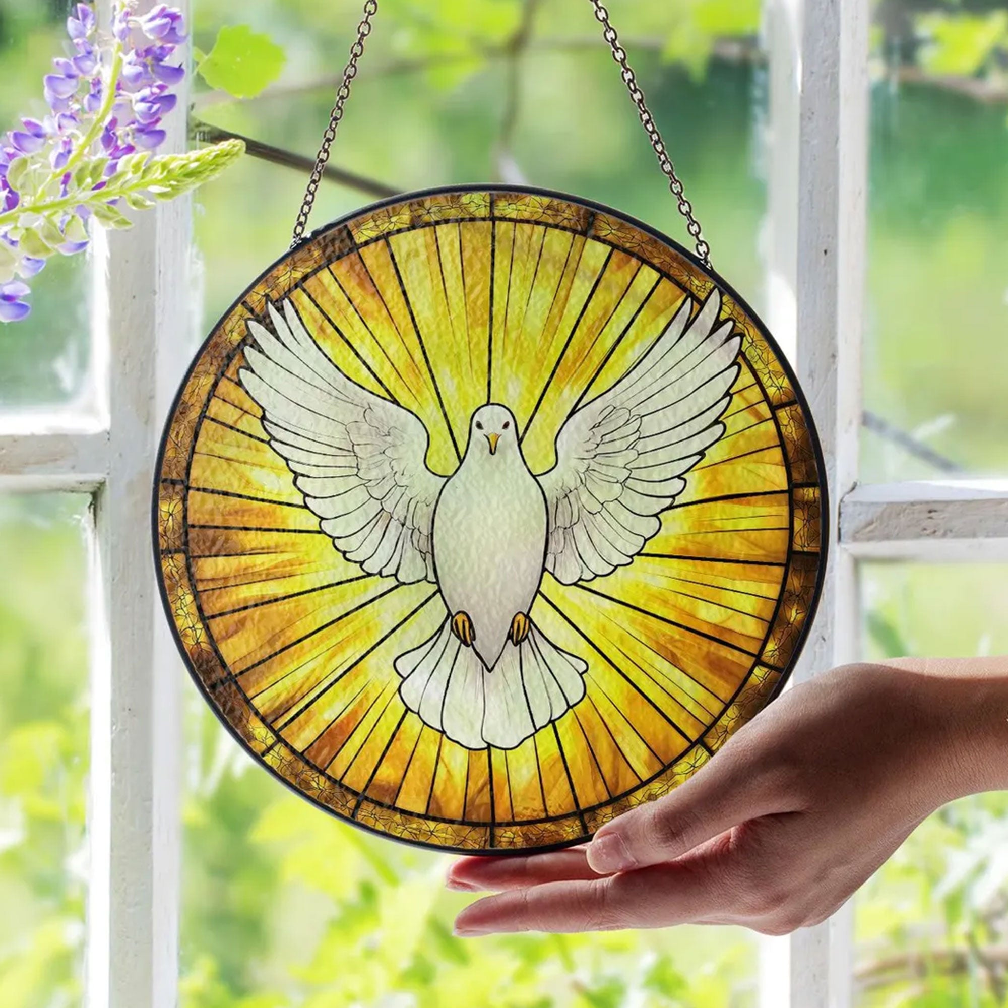 Glass Dove Suncatcher, Christian Window Hanging, Religious Home Decor Gift
