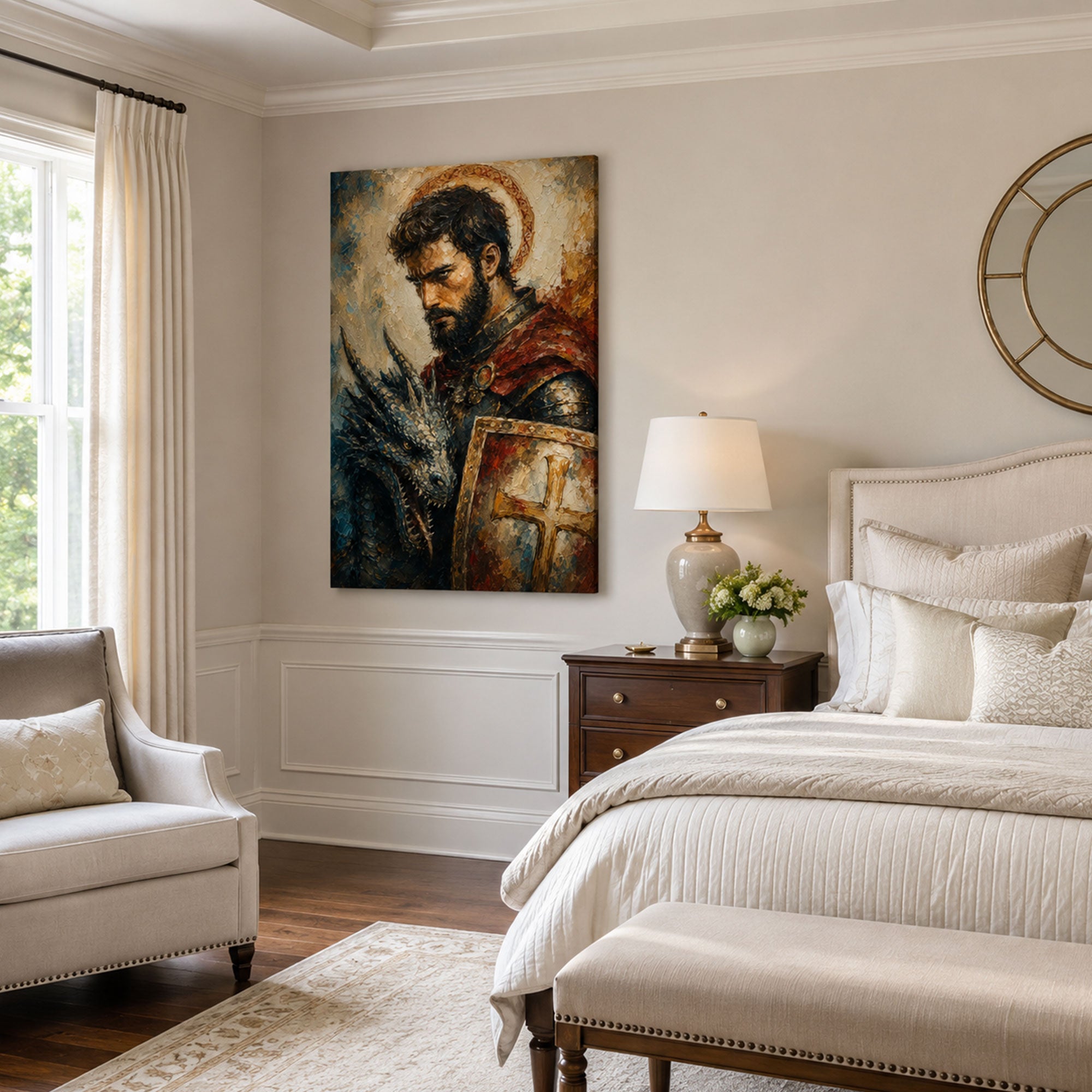 Saint George Defender of the Faith Canvas Print, Cross Shield Catholic Decor
