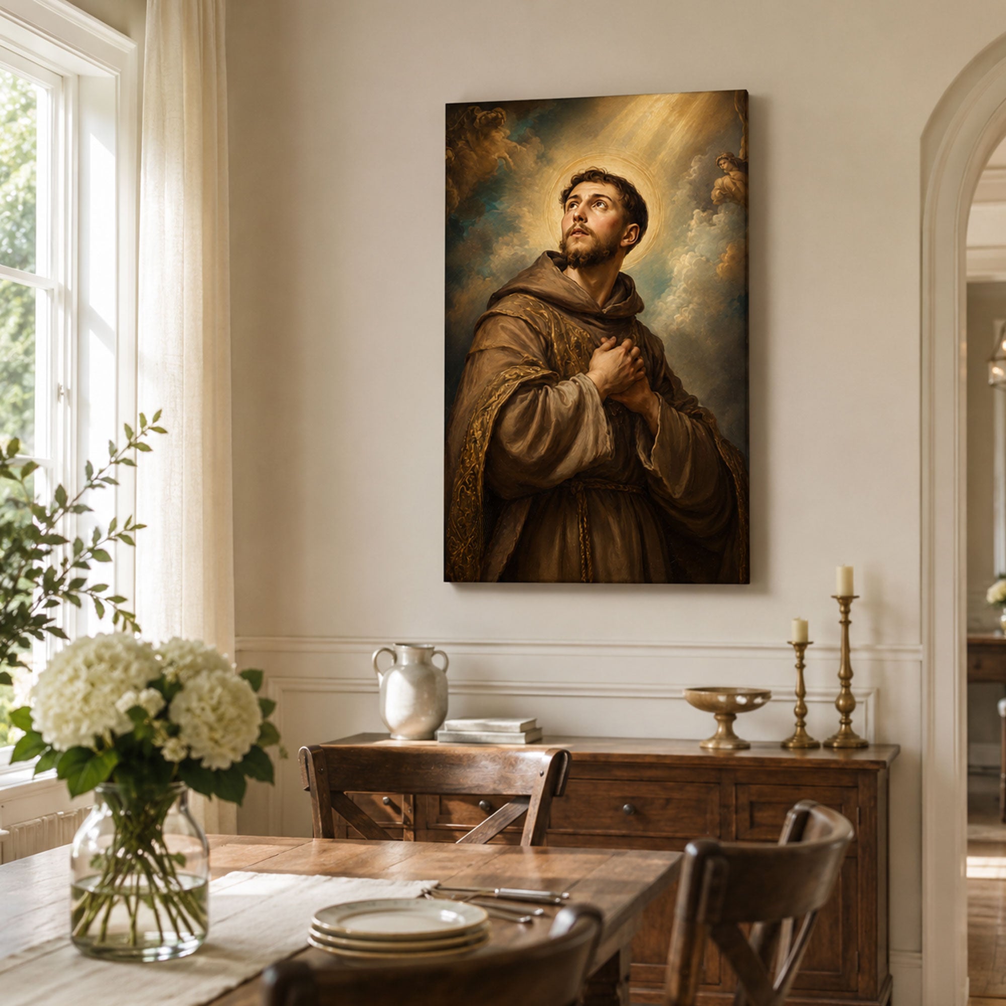 Saint Francis of Assisi Canvas Print, Catholic Saint Prayer Wall Art, Classic Faith Home Decor Gift