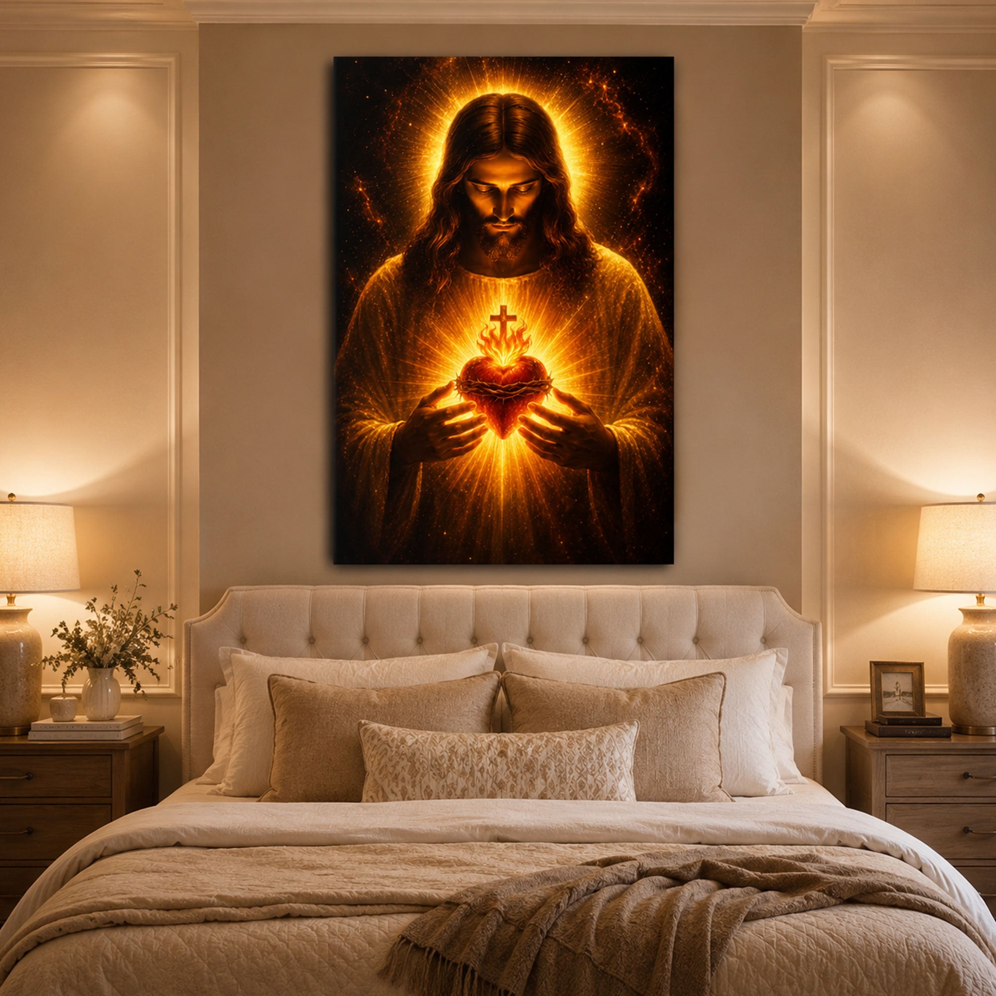 Sacred Heart of Jesus Canvas Print Radiant Divine Light Christian Wall Art Religious Faith Decor