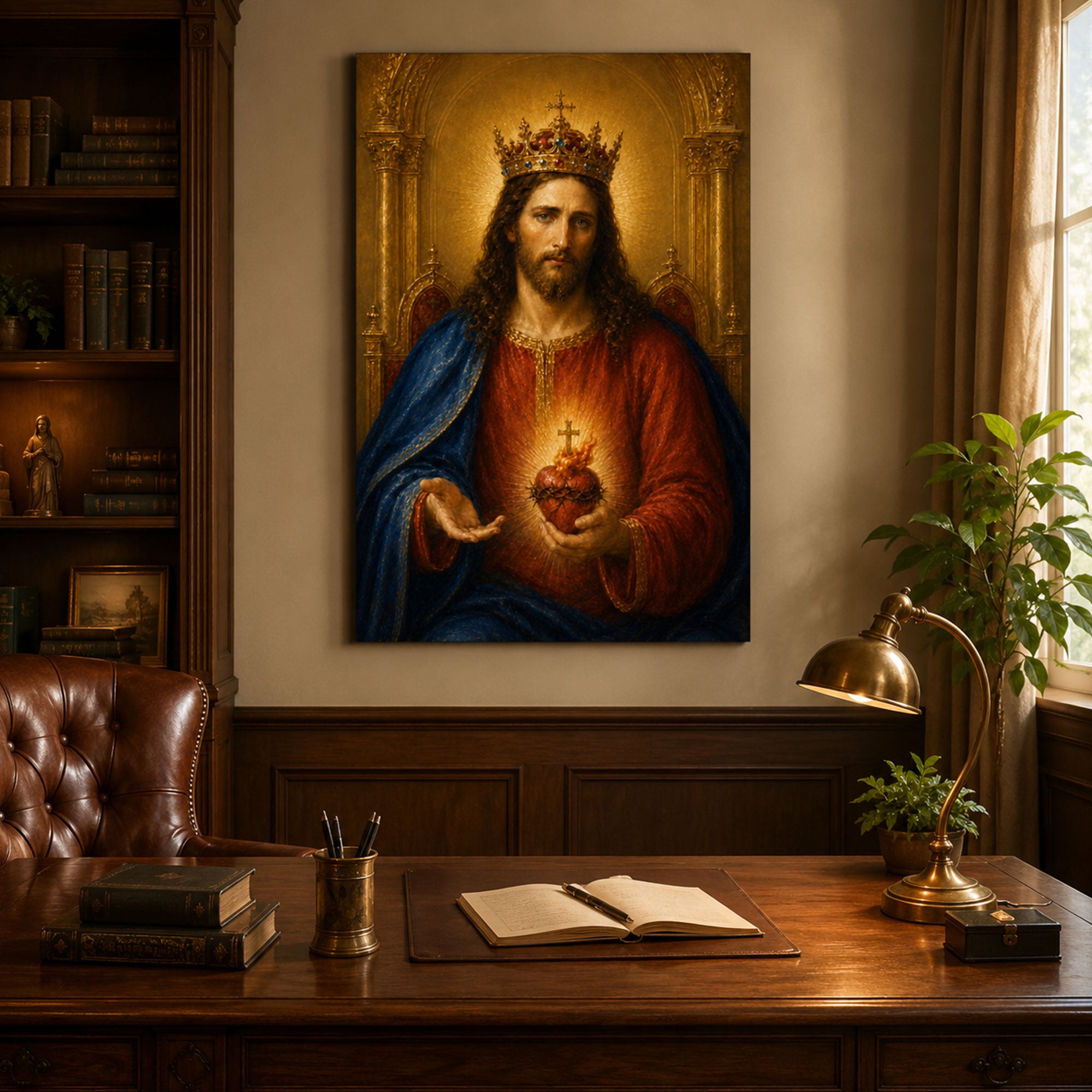 Christ the King Sacred Heart Canvas Print, Crowned Jesus Catholic Wall Art
