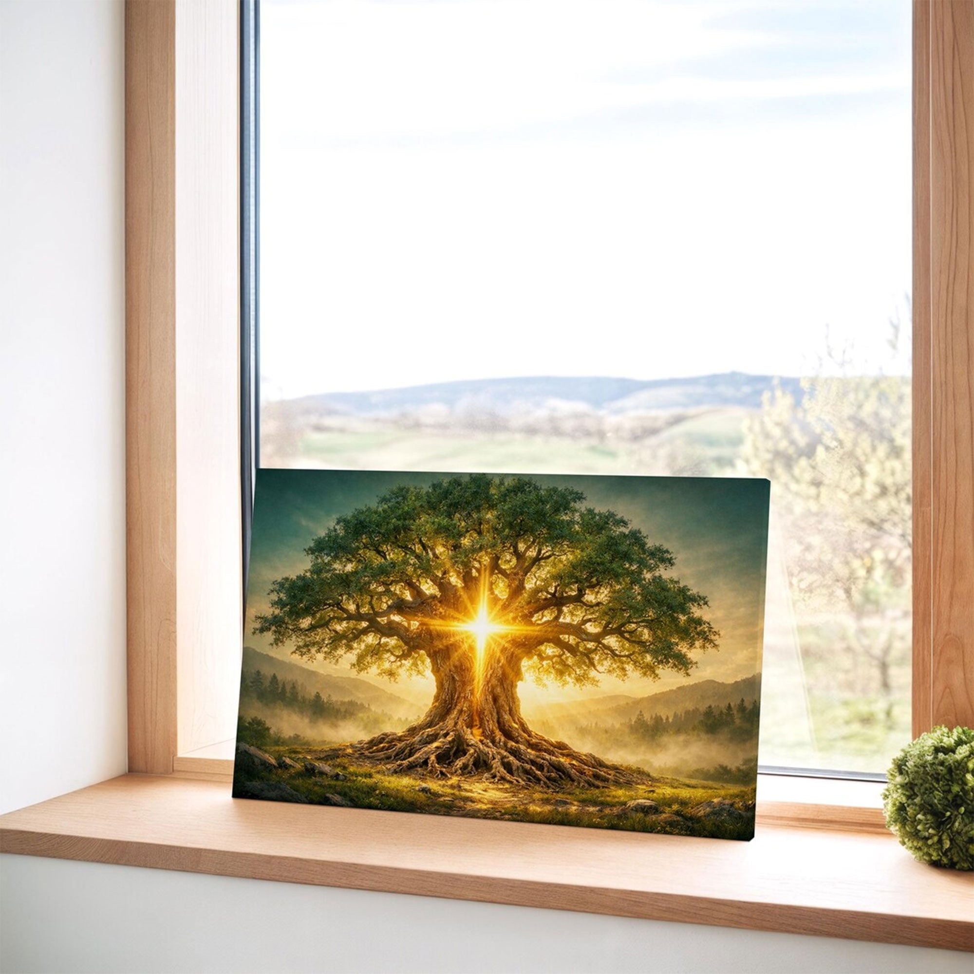 Tree of Life Cross Light Canvas Wall Art, Christian Faith Symbol, Nature Scene Spiritual Home Decor