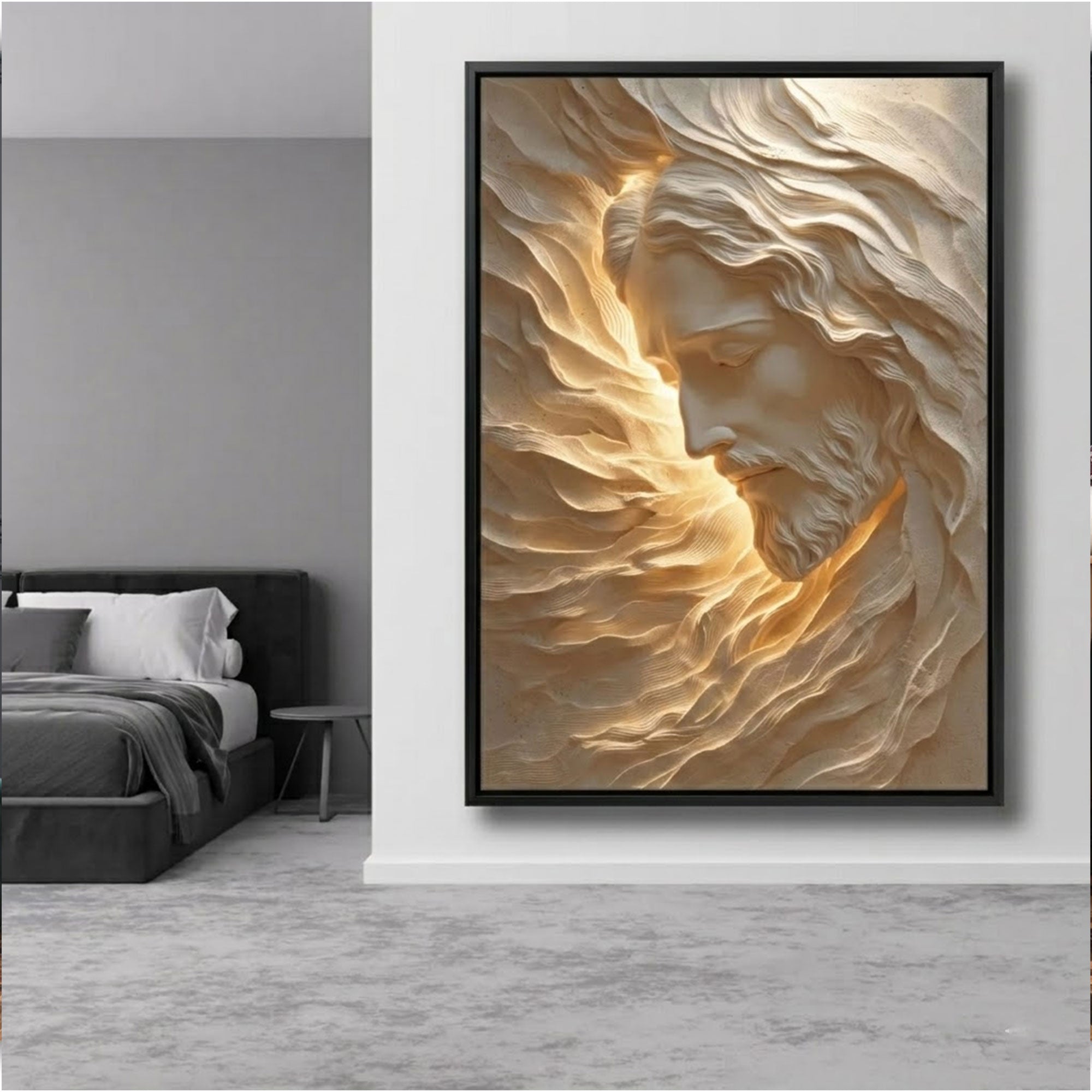 Radiant Jesus Portrait Canvas Print, Spiritual Christian Wall Art, Divine Light Religious Home Decor