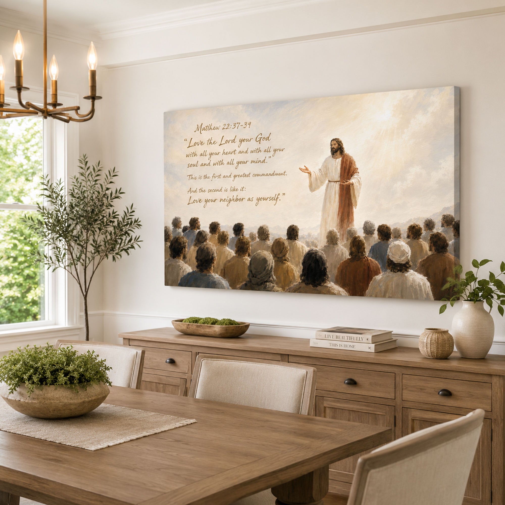 Greatest Commandment Canvas Print, Matthew 22:37-39 Jesus Christian Wall Decor, Faith Gift