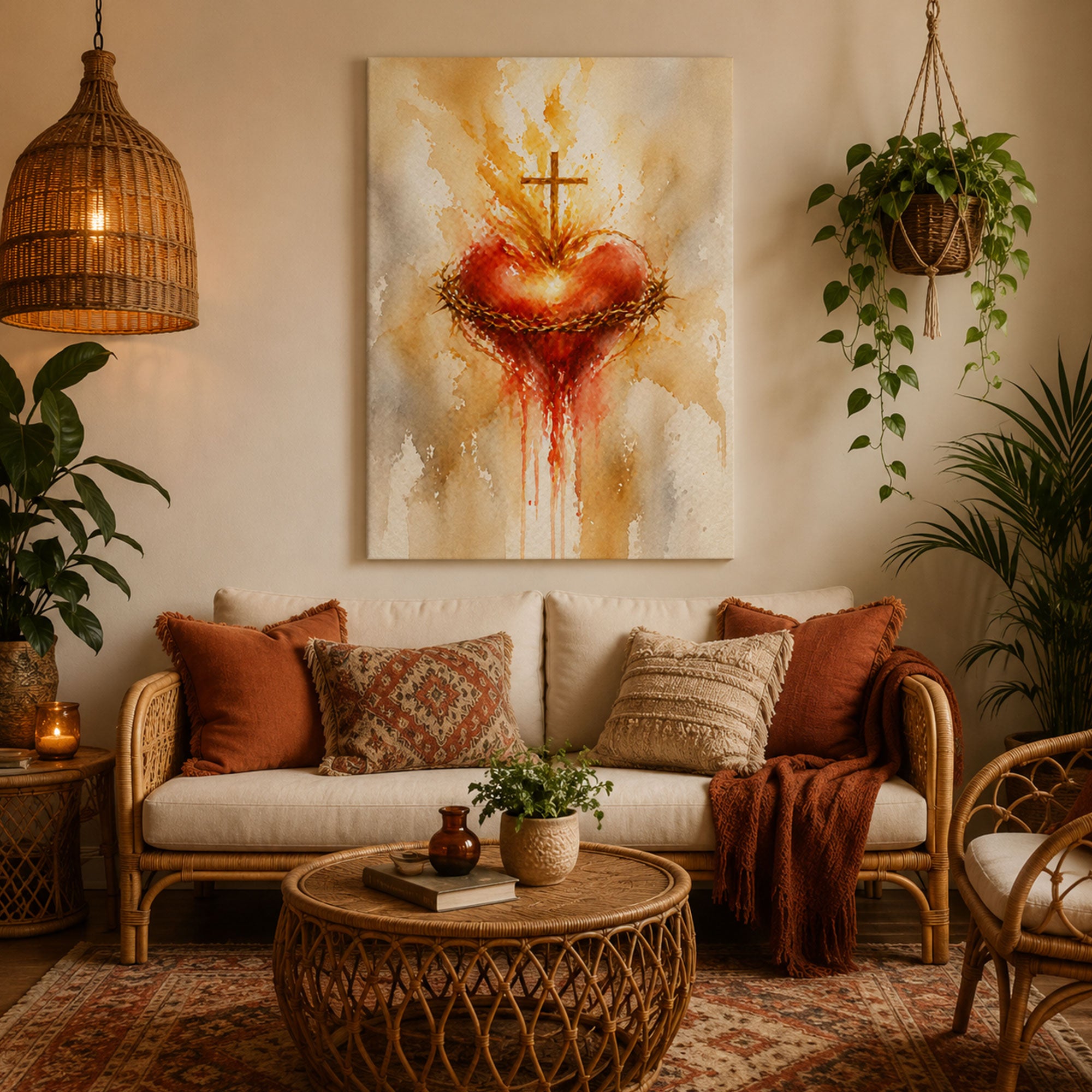 Sacred Heart of Jesus Canvas Print, Christian Religious Wall Art, Spiritual Catholic Home Decor