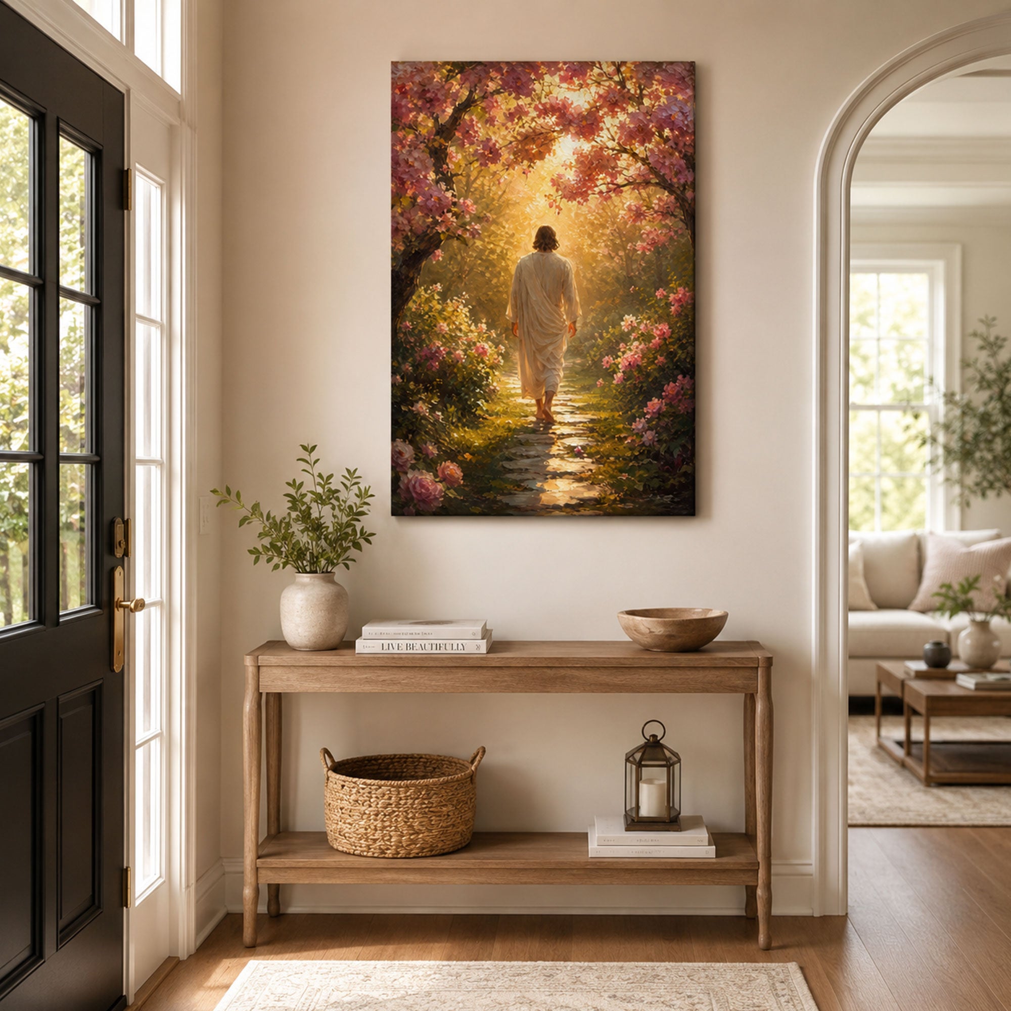 Walking in His Footsteps Jesus Canvas Print, Follow Christ Christian Wall Decor, Faith Journey Gift