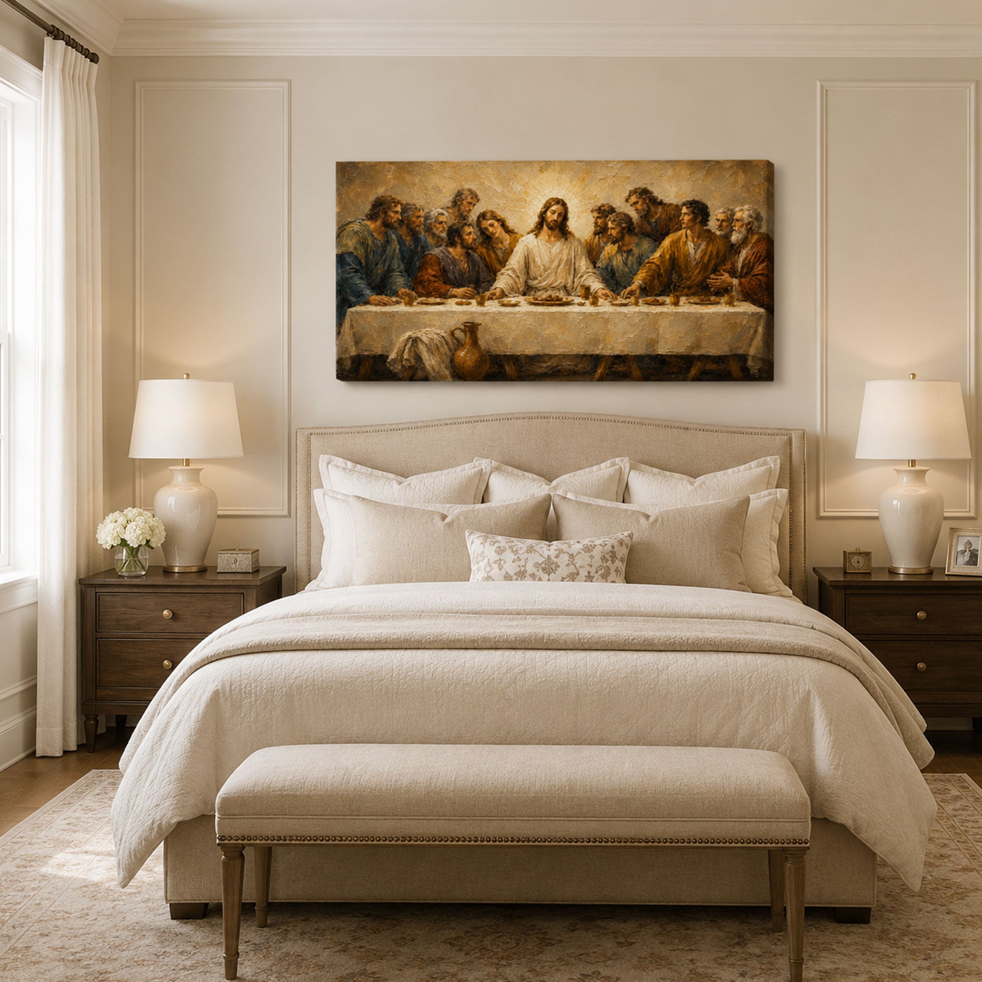 Jesus and the Twelve Apostles Canvas Print, Warm Gold Catholic Decor