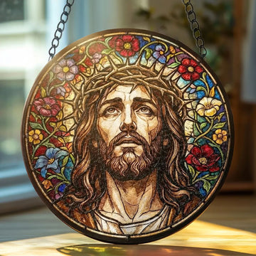 Jesus Stained Glass Suncatcher, Christian Window Hanging Decor, Religious Faith Gift, Spiritual Home Ornament