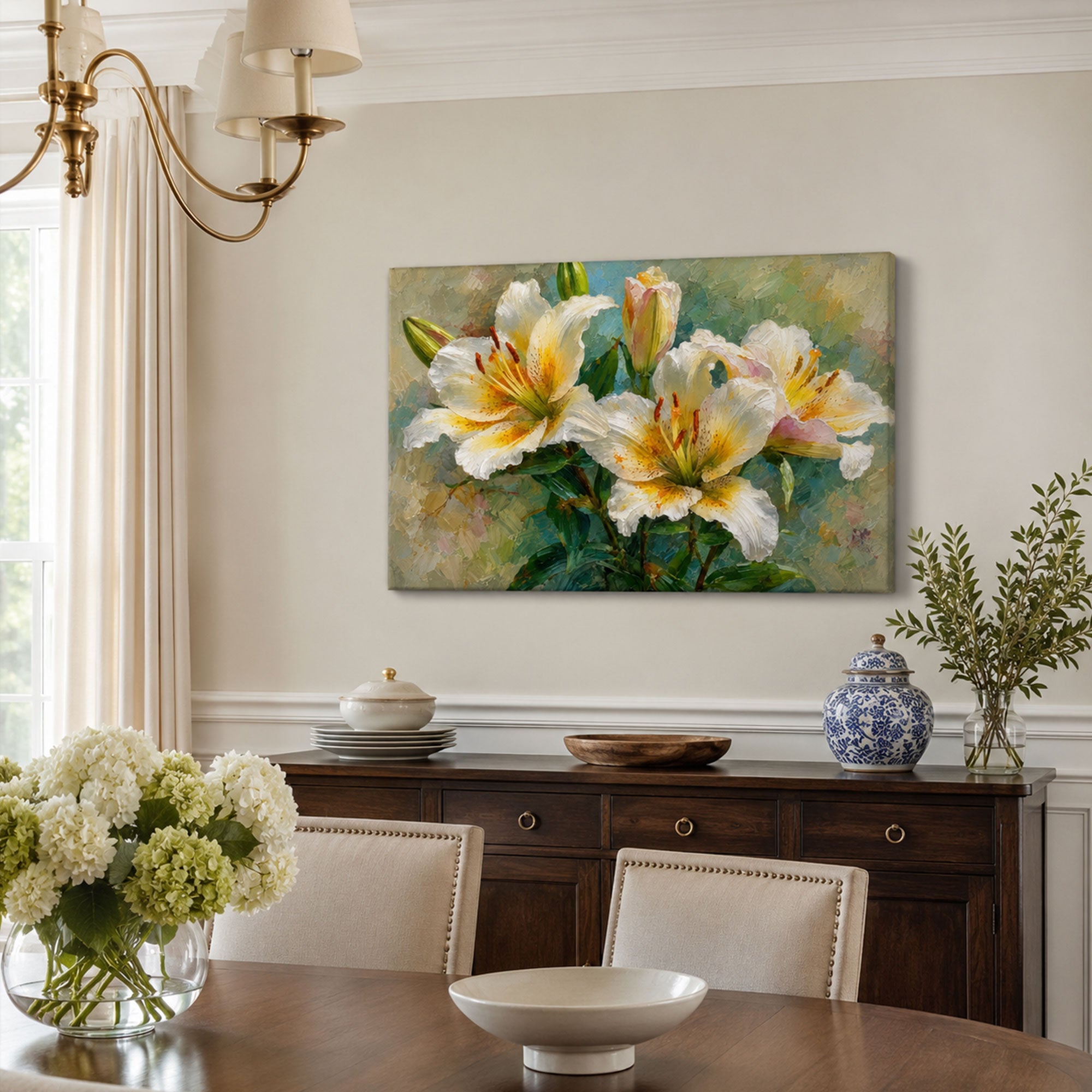 White Lily Floral Canvas Print, Elegant Home Decor