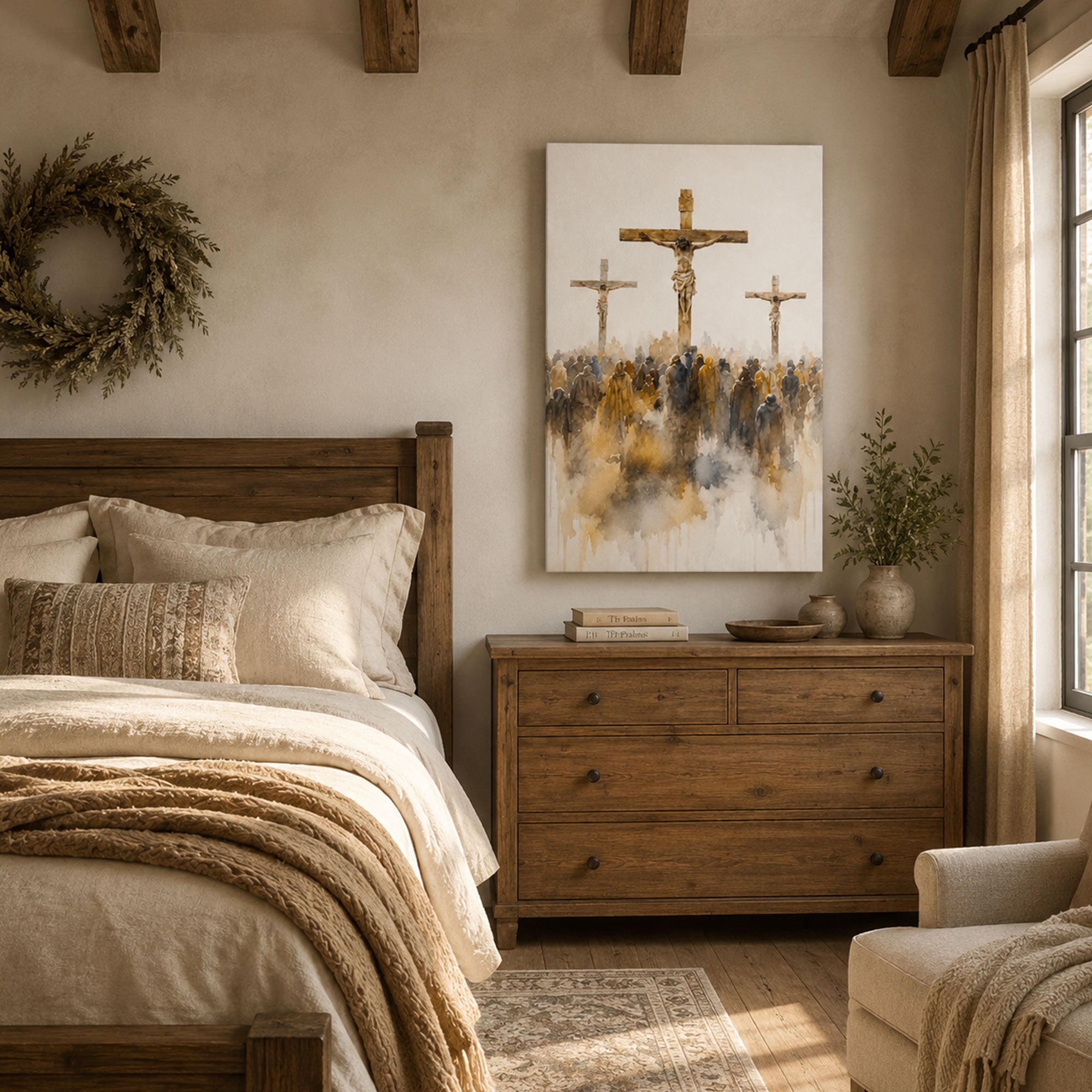 Jesus Crucifixion at Calvary Canvas Print, Christian Faith Home Decor