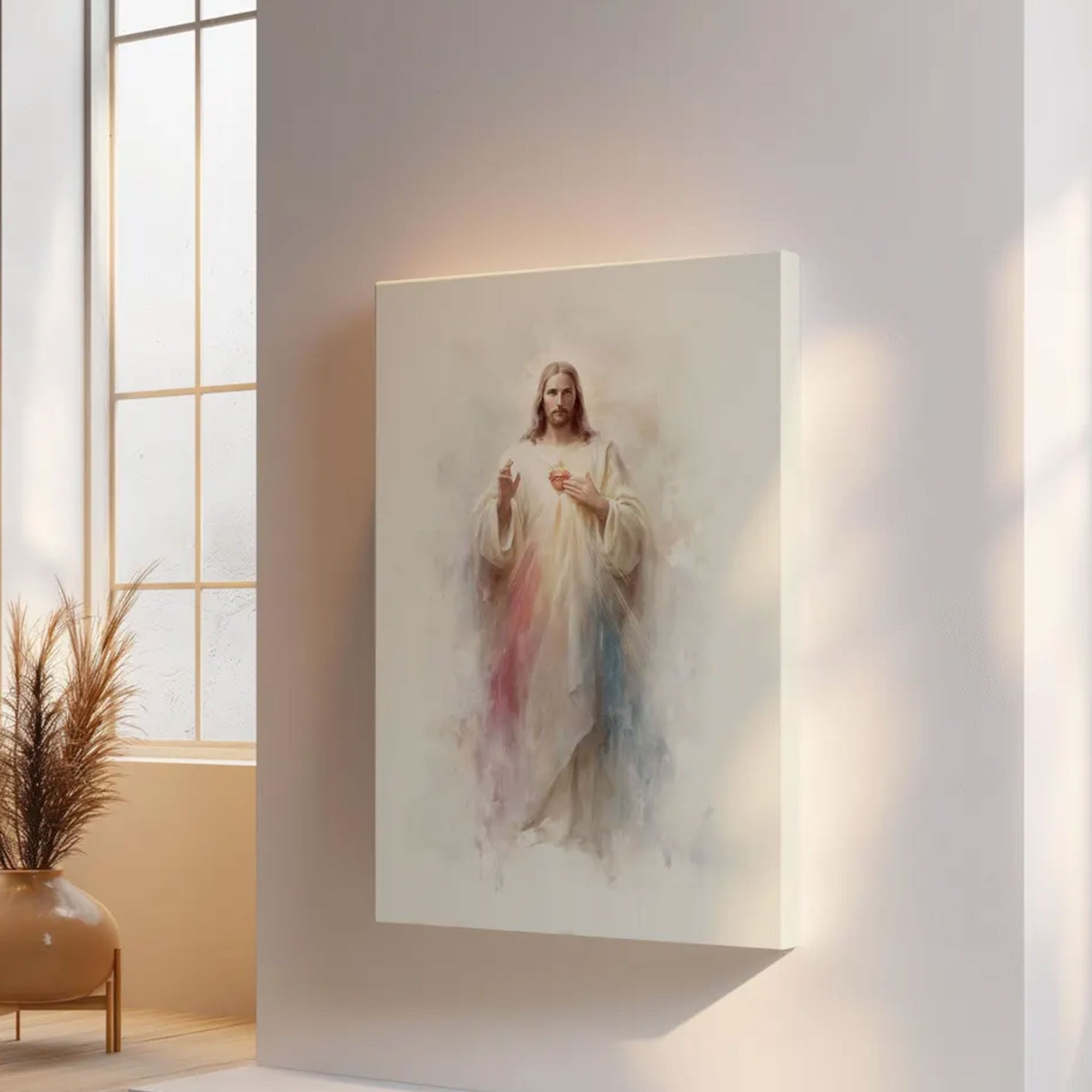 Divine Mercy Sacred Heart Jesus Canvas Print, Modern Catholic Art Pastor Gift