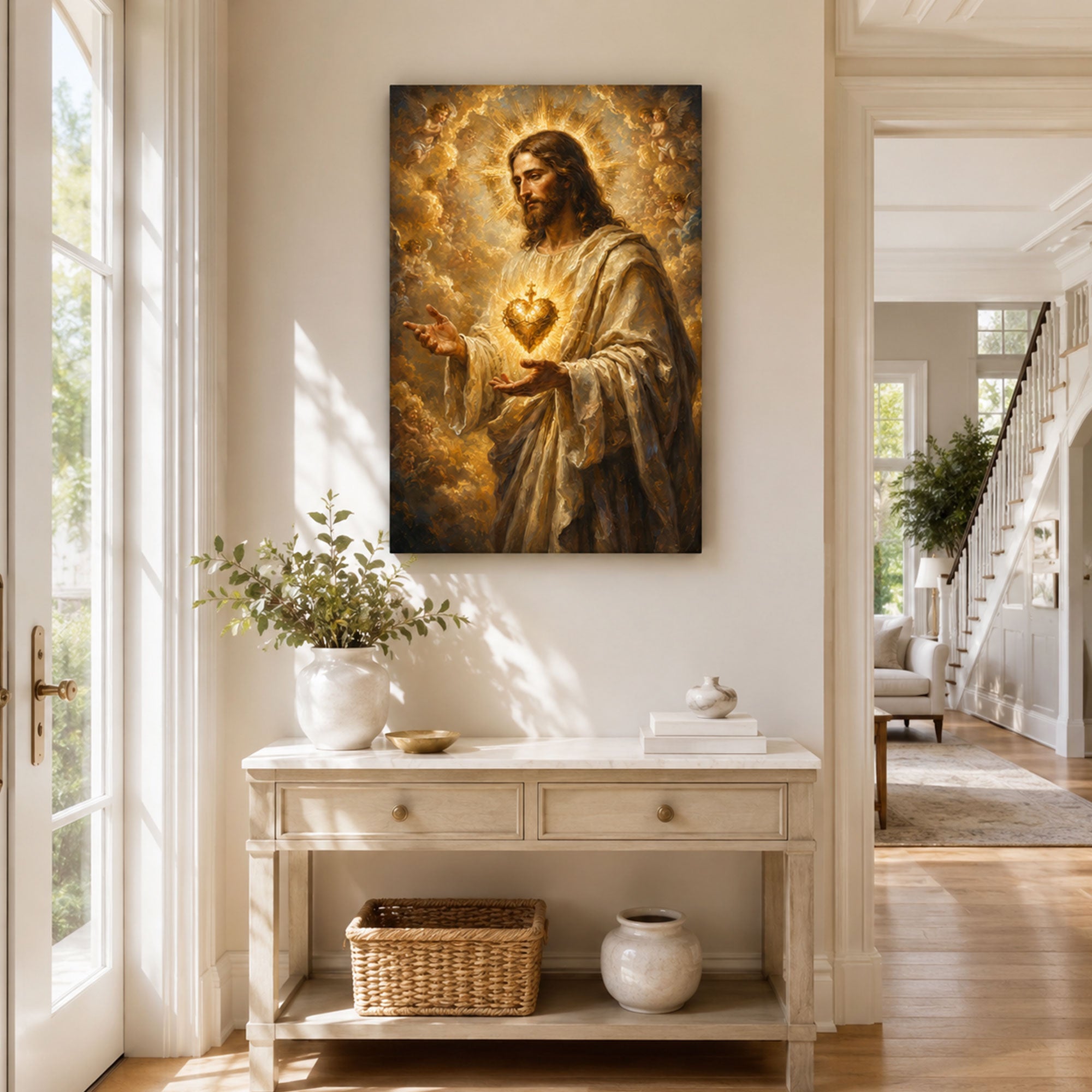 Sacred Heart of Jesus Canvas Print, Catholic Christian Wall Decor, Divine Love Faith Gift