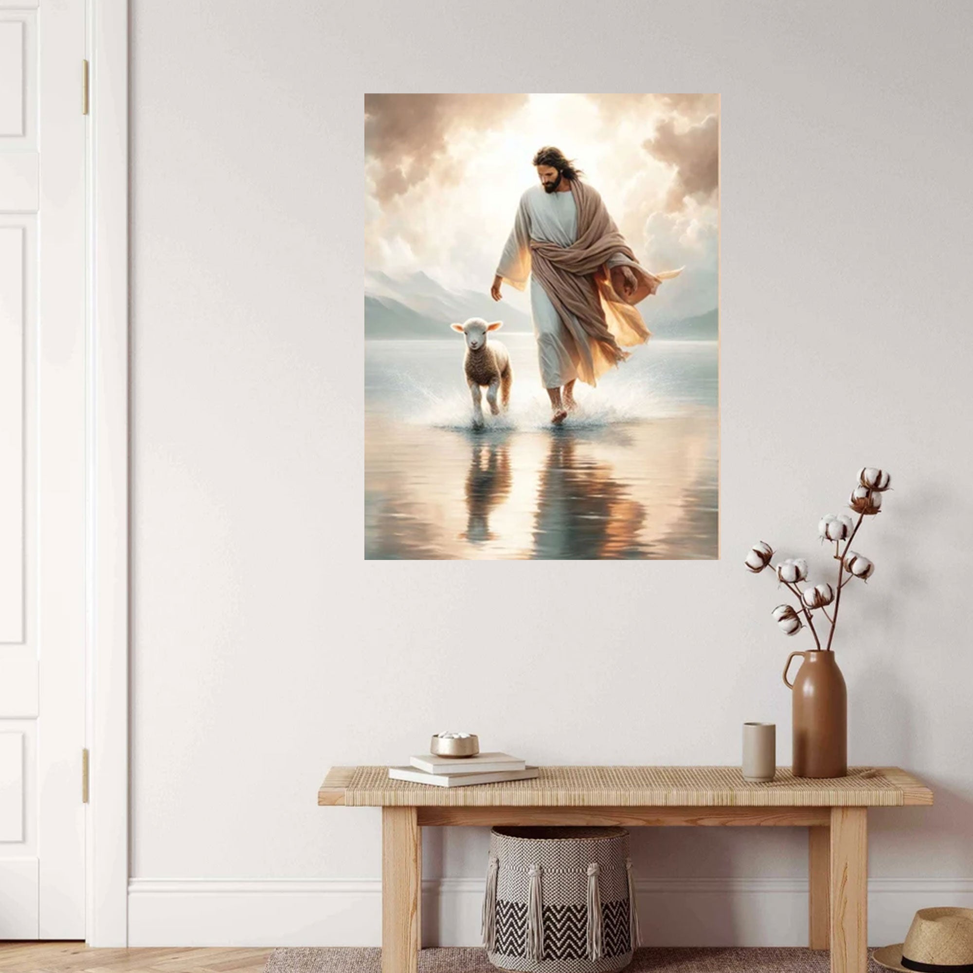 Jesus Walking on Water Canvas Print, Leaves the 99 to Save the Lamb, Christian Wall Art, Faith Miracle Decor