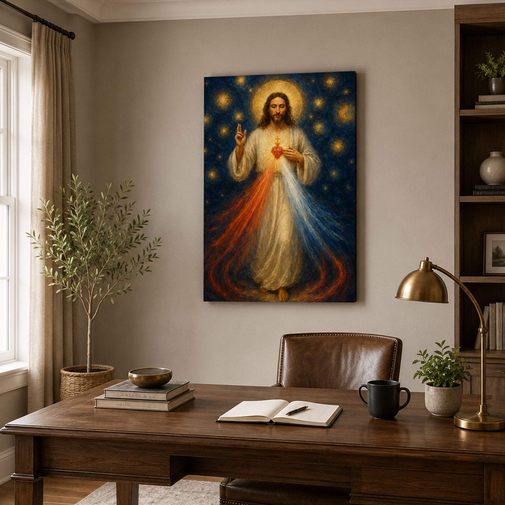 Merciful Jesus with Sacred Heart Canvas Print, Catholic Home Decor