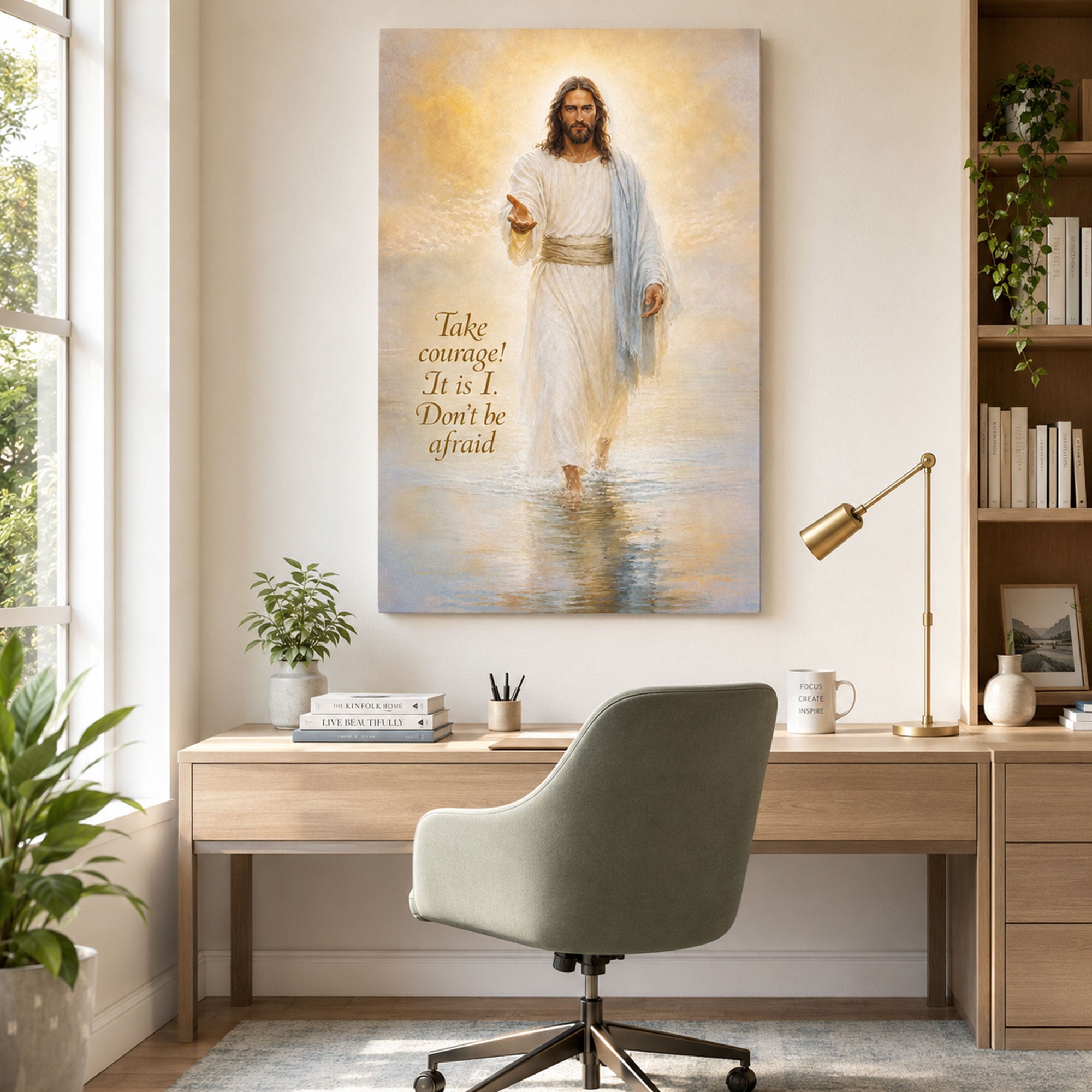 Fear Not Jesus Walking on Water Canvas Art, Spiritual Christian Home Decor, Biblical Encouragement Artwork