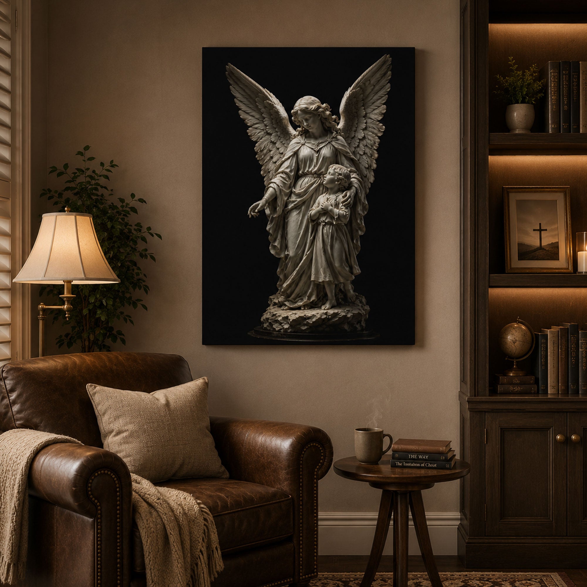 Guardian Angel Canvas Print, Angel Protecting Child Christian Wall Art