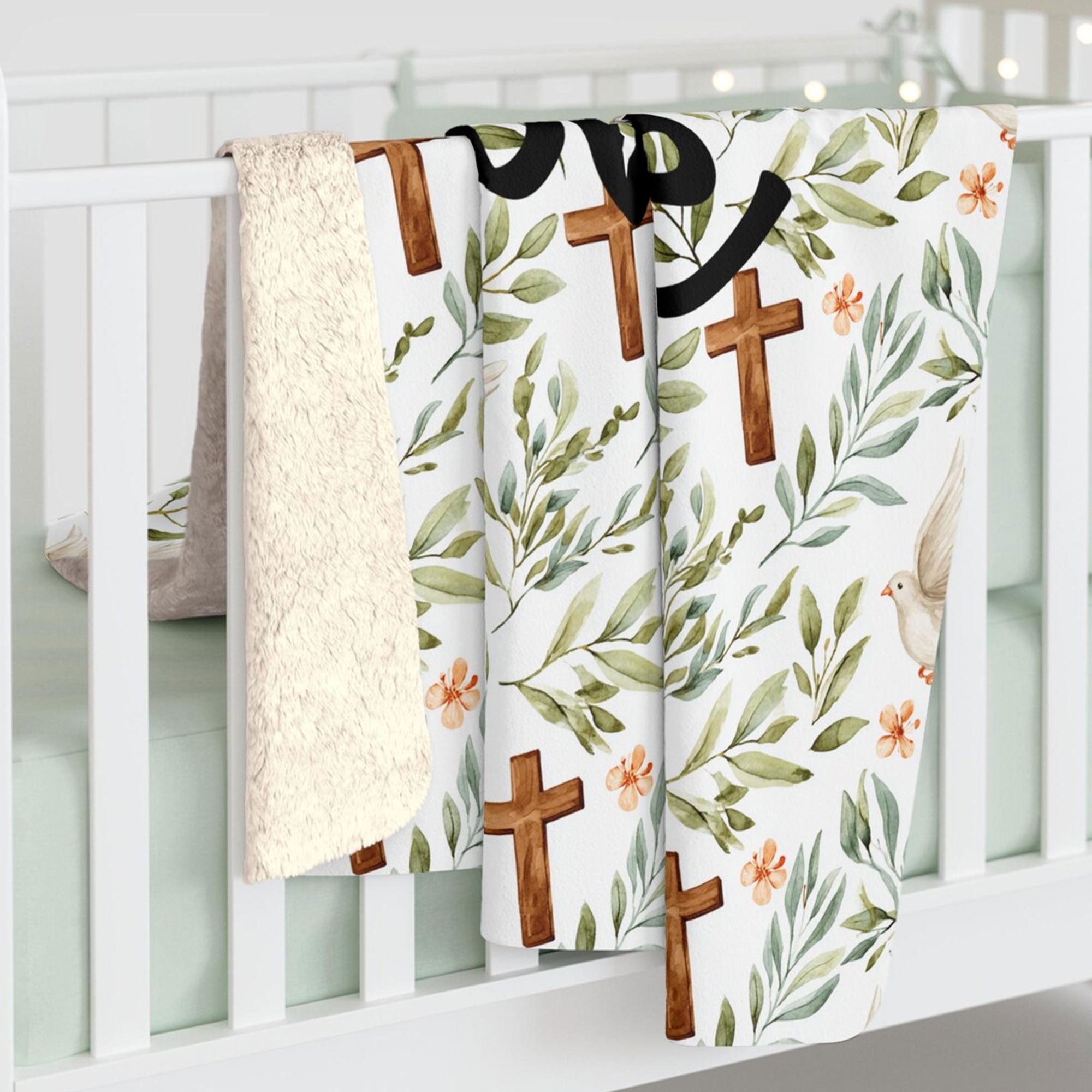 Bless Our Home Christian Fleece Blanket, Dove and Cross Religious Throw, Faith Gift, Christian Home Decor