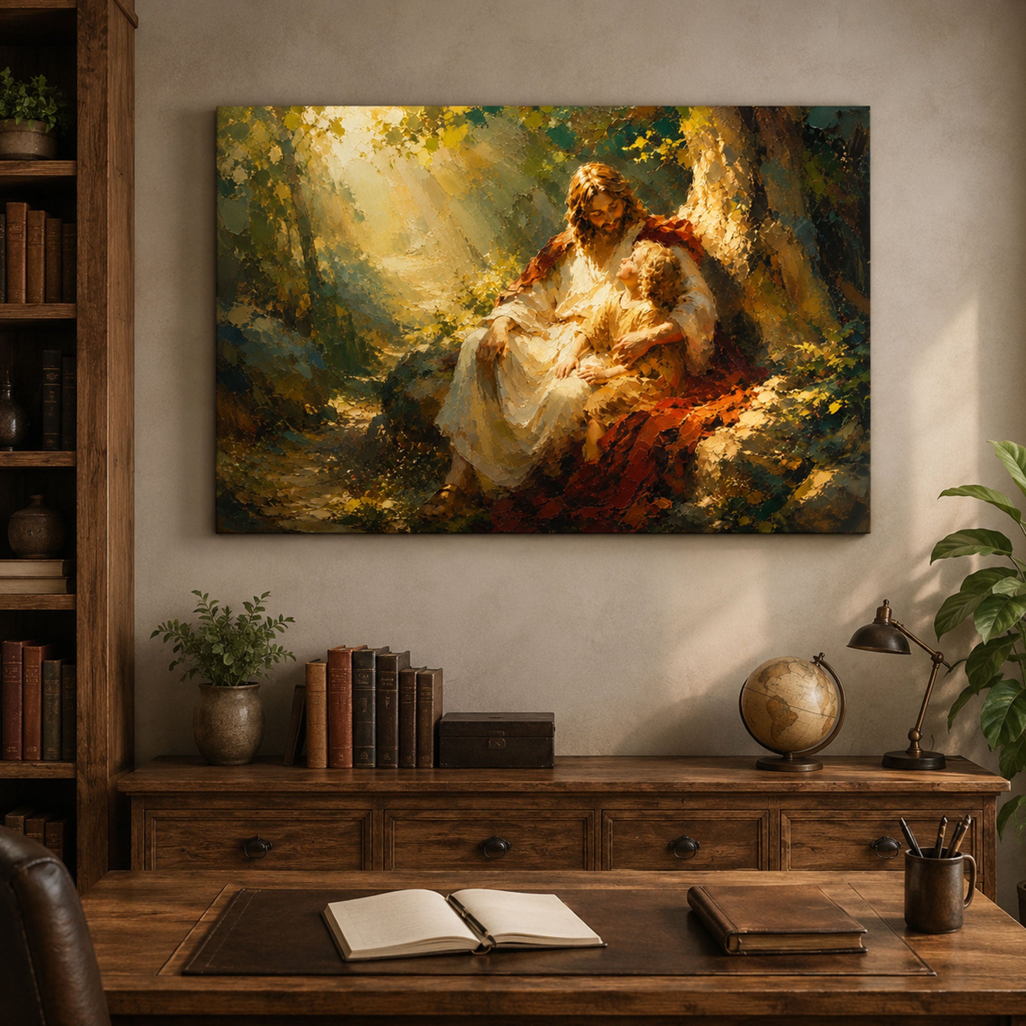 Jesus with Child Canvas Print, Peaceful Christian Wall Art, Family Faith Home Decor
