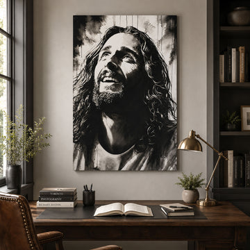 Smiling Jesus Portrait Canvas Print, Black White Christian Wall Art, Faith Home Decor