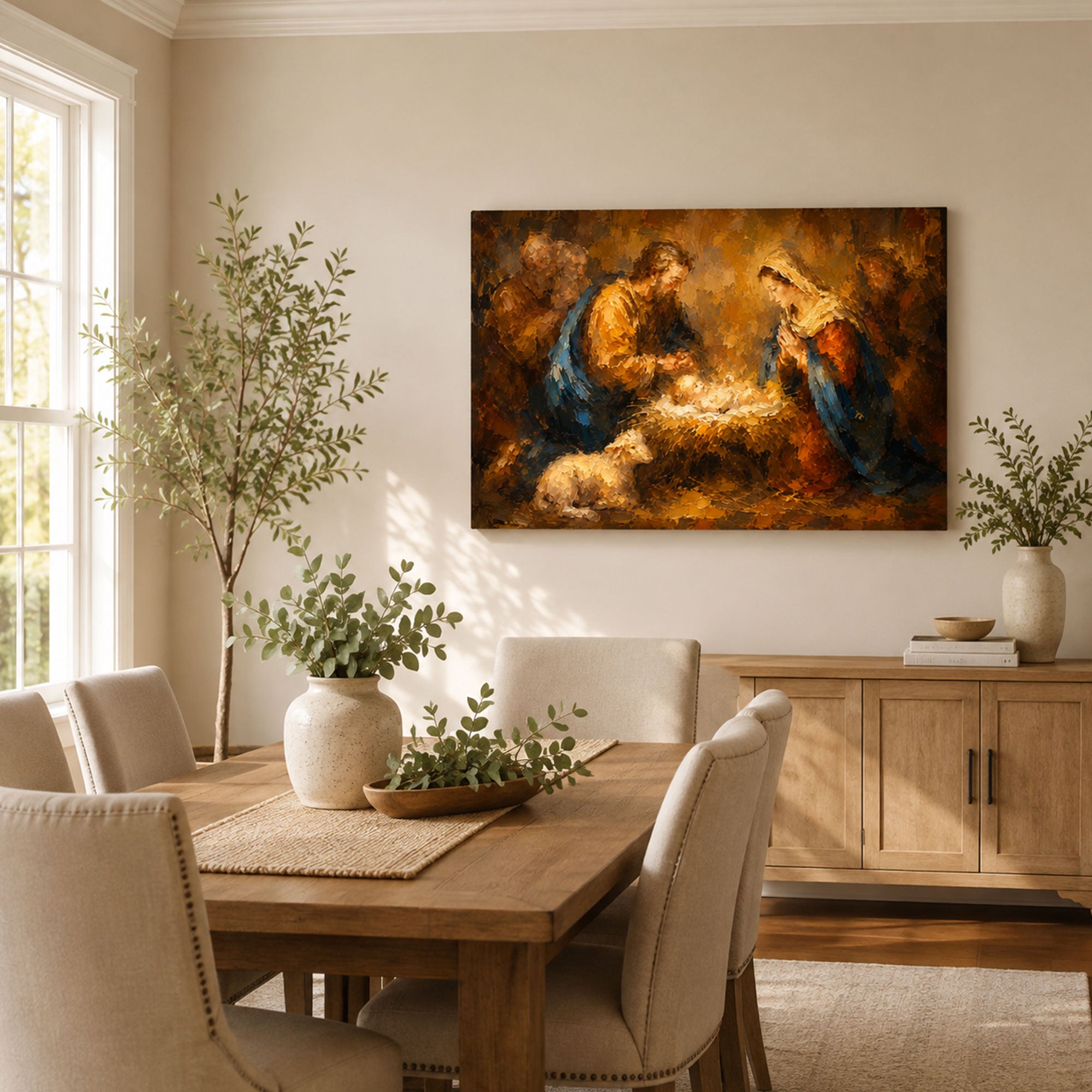 Holy Family Nativity Canvas Print, Baby Jesus Mary and Joseph Christian Wall Decor, Christmas Faith Gift