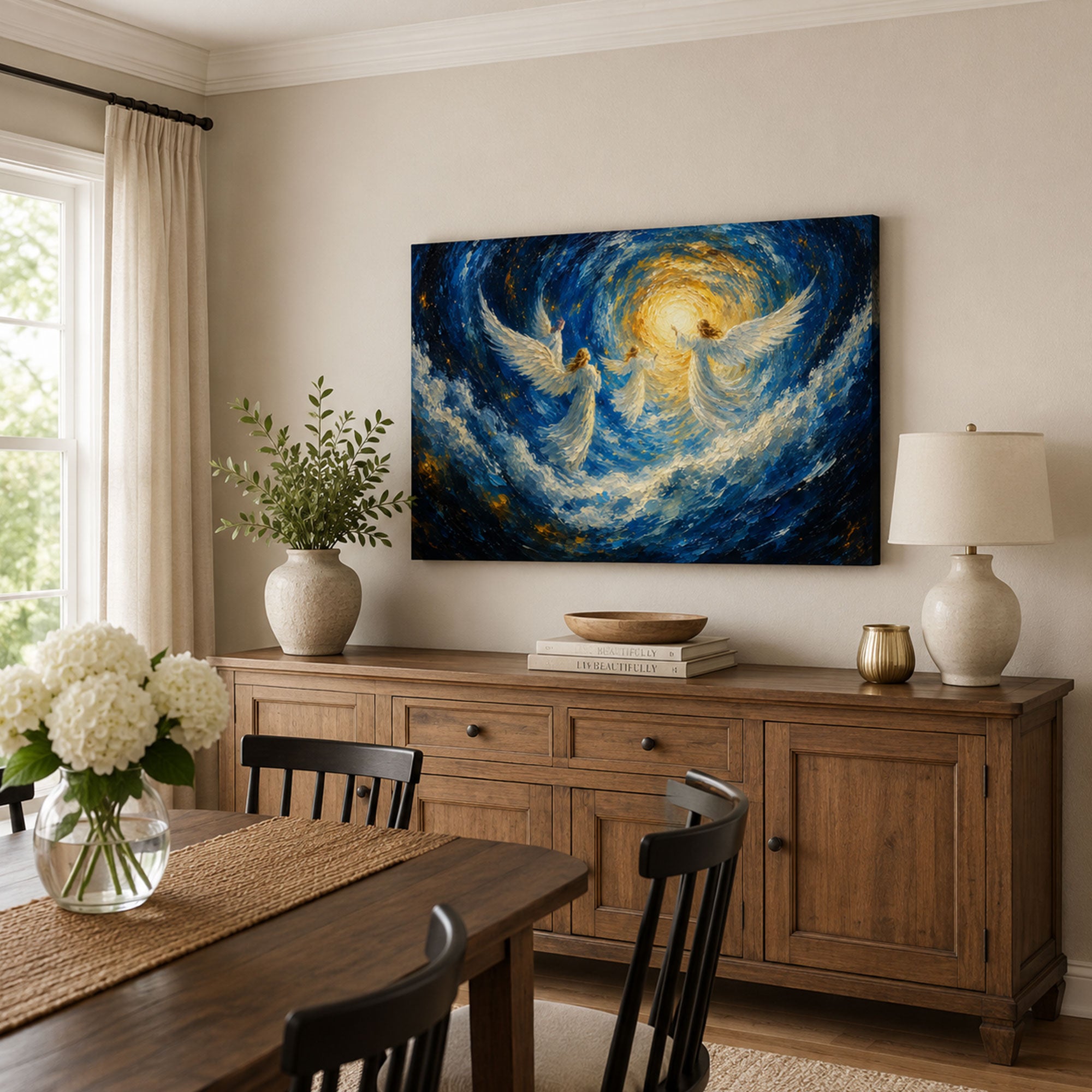 Heavenly Angels in Blue Light Canvas Print, Christian Home Decor