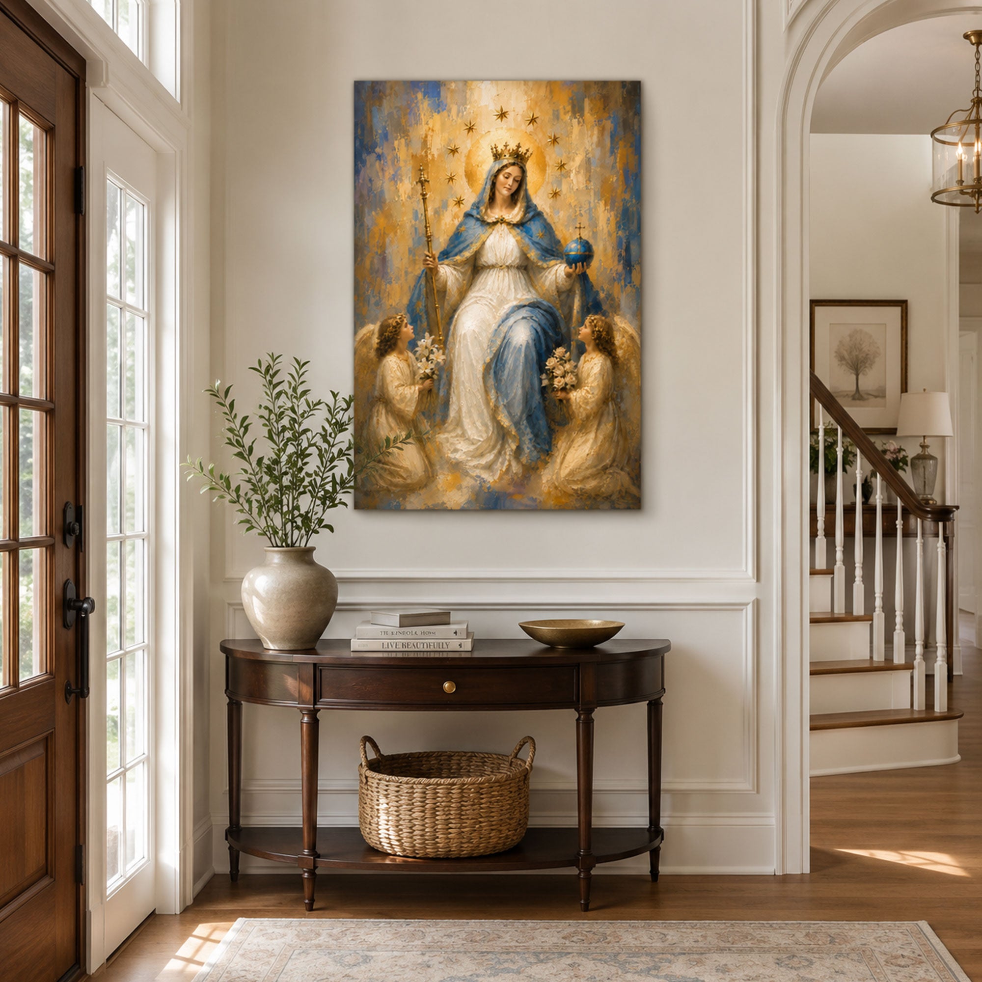 Queen of Heaven Virgin Mary Canvas Print, Catholic Home Decor