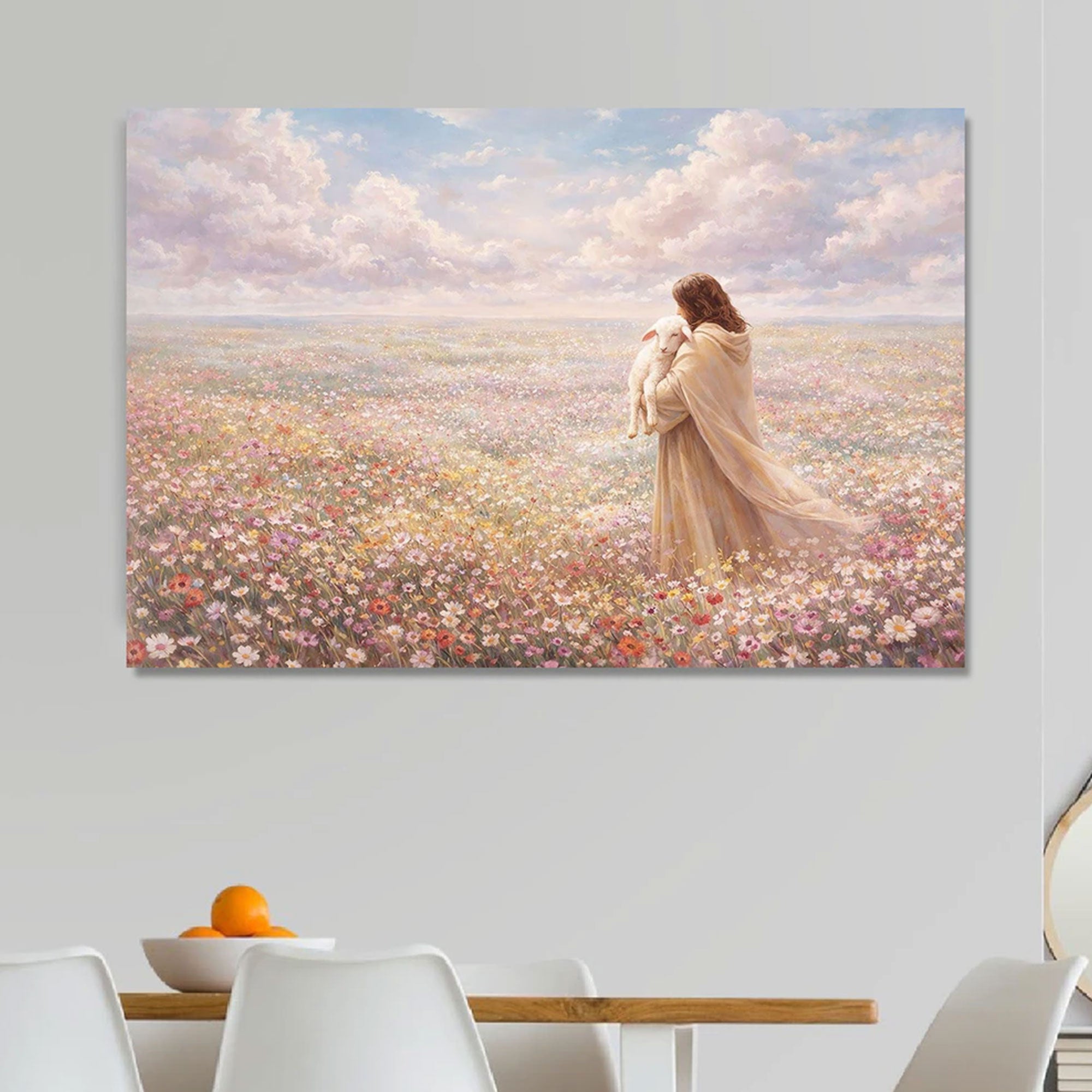 Jesus and Lamb Canvas Print, Christian Wall Art, Good Shepherd Faith Decor, Spiritual Religious Artwork