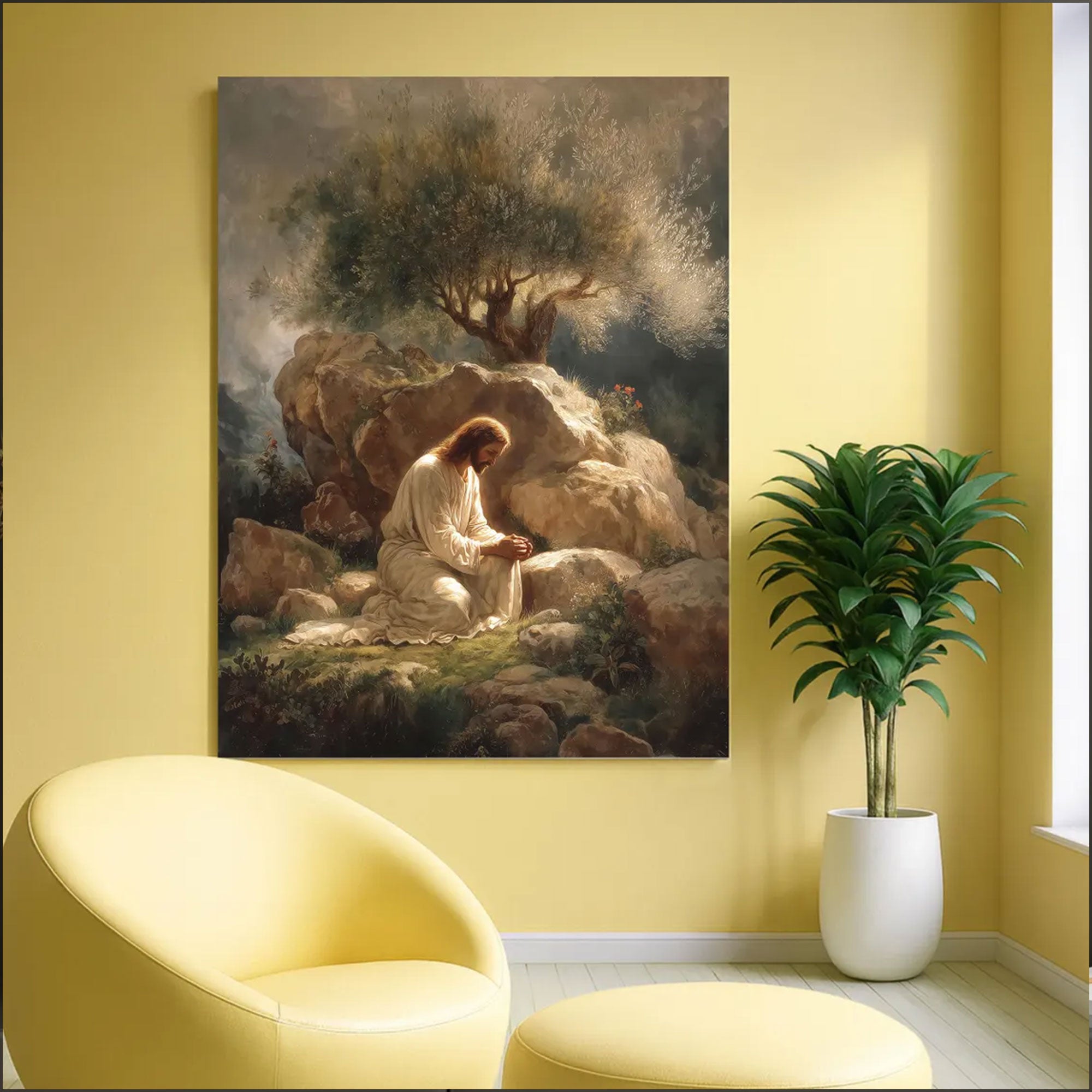 Jesus Prayer Gethsemane Canvas Art, Christian Wall Decor, Biblical Faith Home Gift