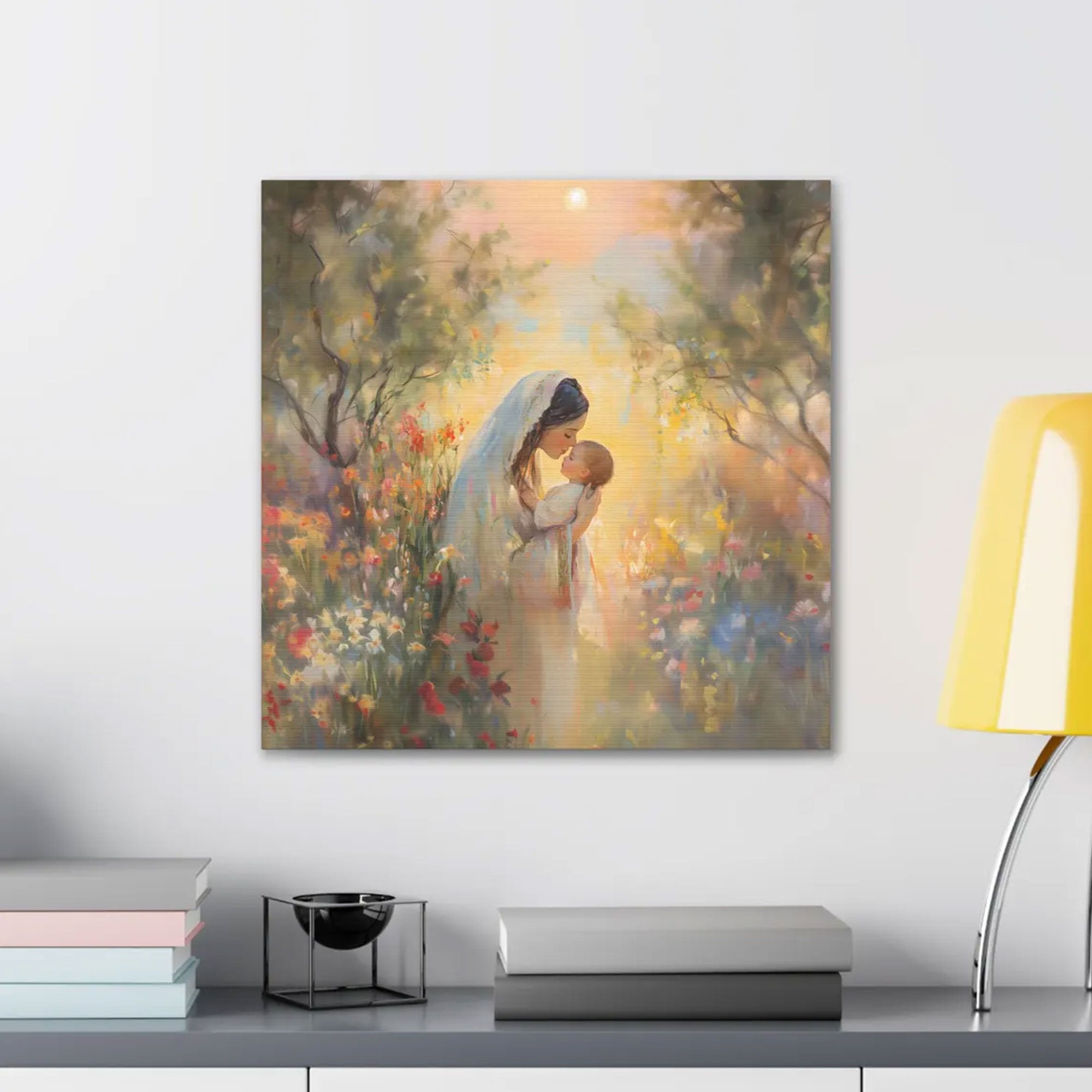Virgin Mary Sleeping Baby Jesus Canvas, Christian Religious Painting, Catholic Gift Idea