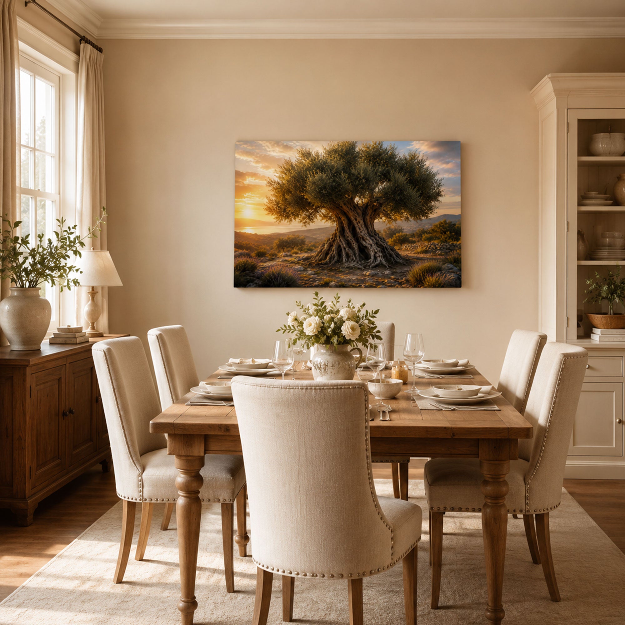 Ancient Olive Tree Canvas Print, Biblical Landscape Christian Wall Art, Golden Sunset Faith Home Decor Gift